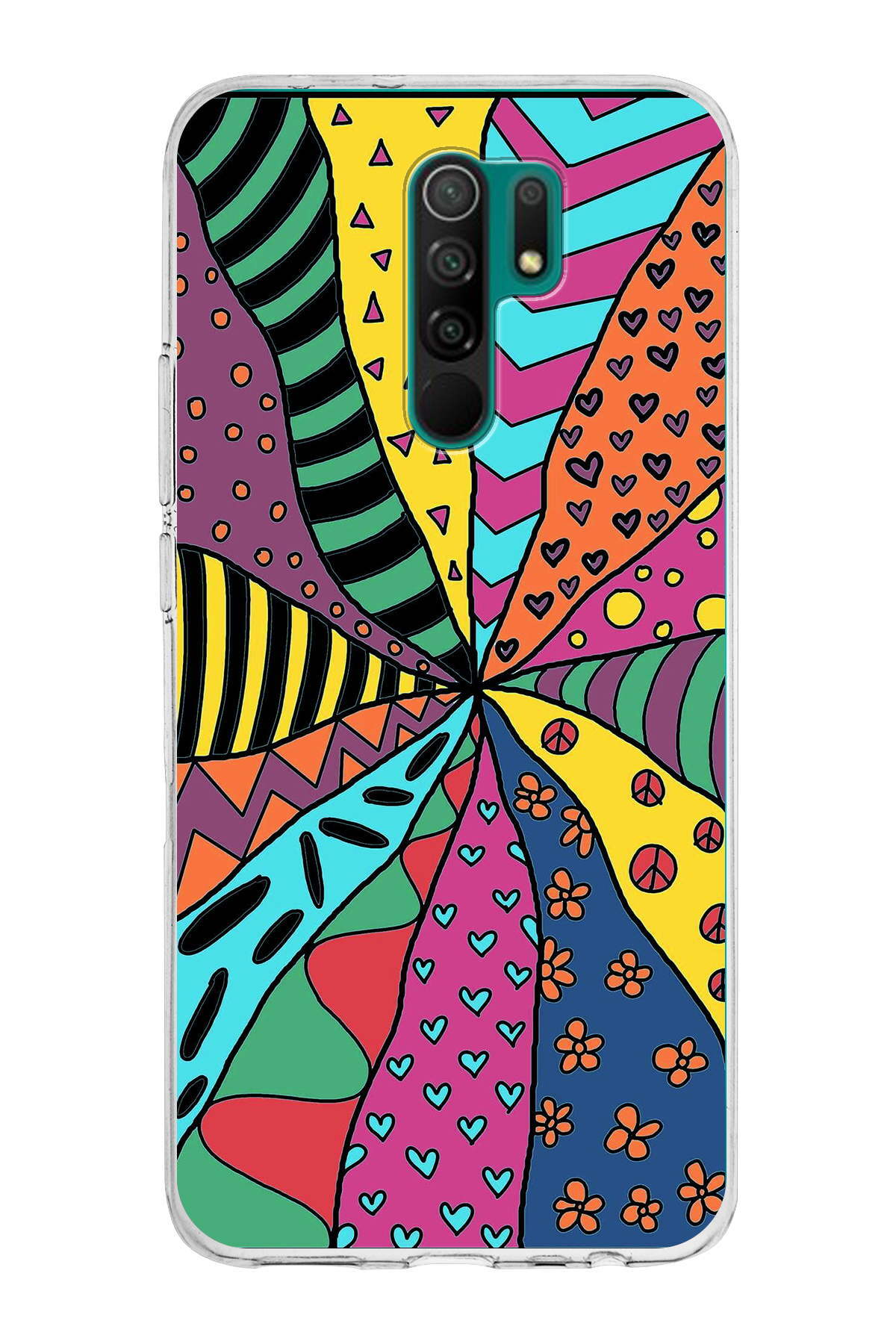 Xiaomi Redmi 9 ile Uyumlu 1mm Slim Fit Retro Renkler 4 Baskılı Şeffaf Kılıf