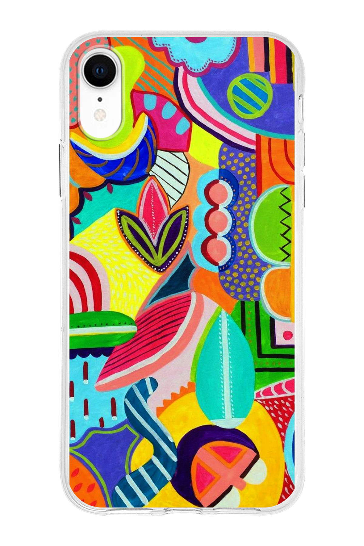 Apple iPhone XR ile Uyumlu 1mm Slim Fit Retro Renkler 6 Baskılı Şeffaf Kılıf