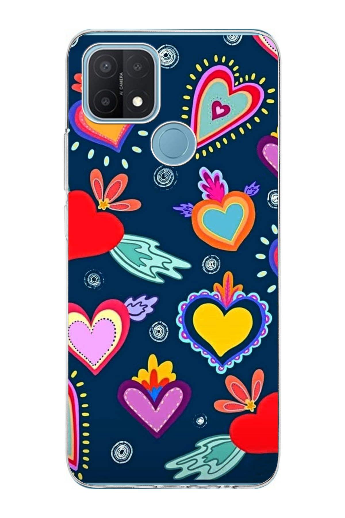 Oppo A15 ile Uyumlu 1mm Slim Fit Retro Renkler 3 Baskılı Şeffaf Kılıf