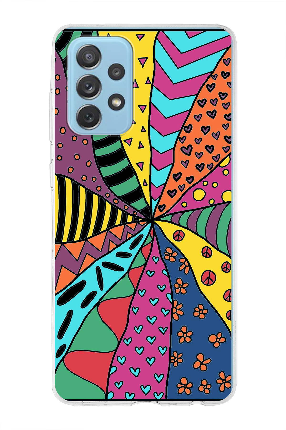 Samsung Galaxy A72 ile Uyumlu 1mm Slim Fit Retro Renkler 4 Baskılı Şeffaf Kılıf