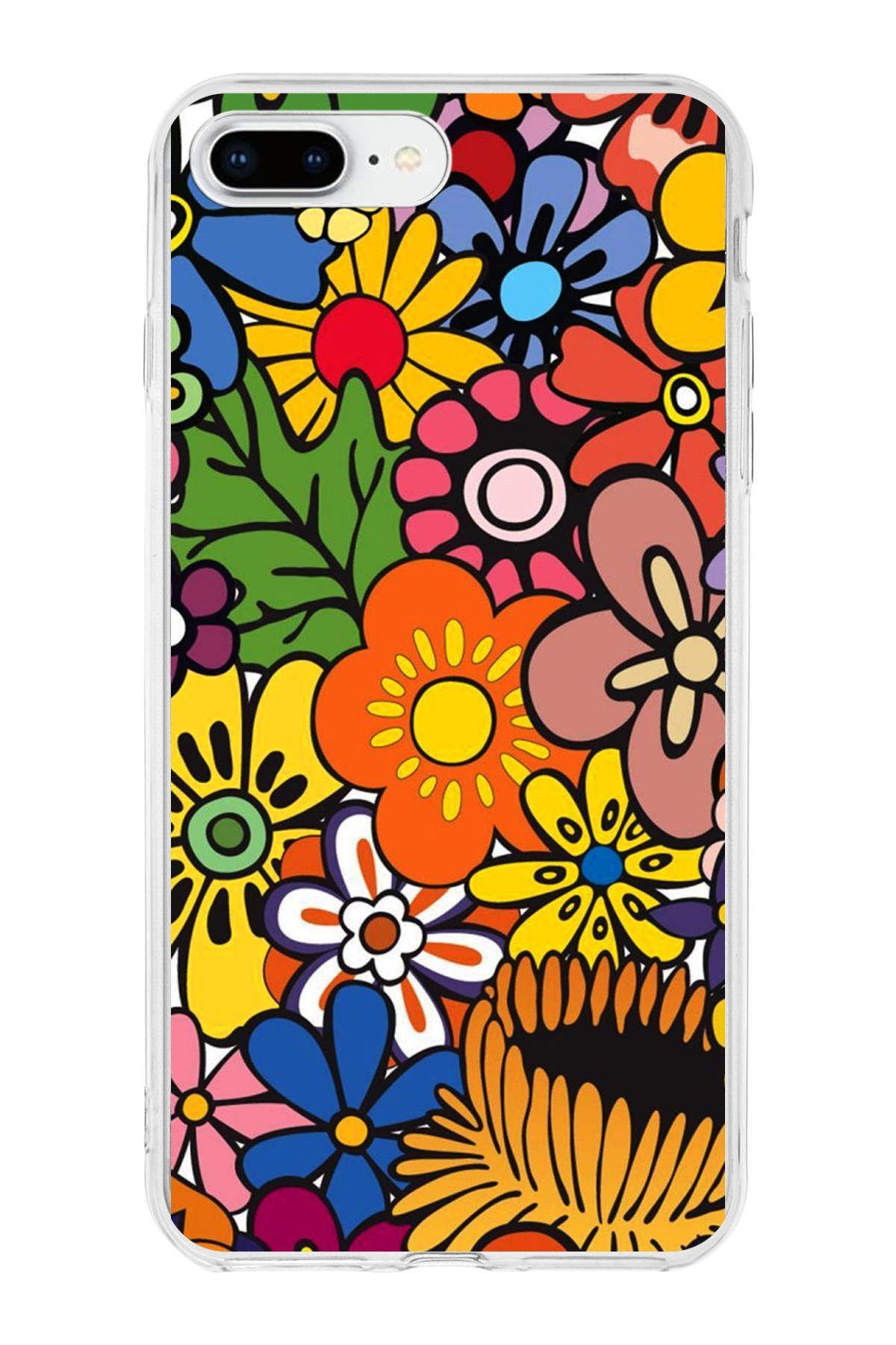 Apple iPhone 8 Plus ile Uyumlu 1mm Slim Fit Retro Renkler 2 Baskılı Şeffaf Kılıf