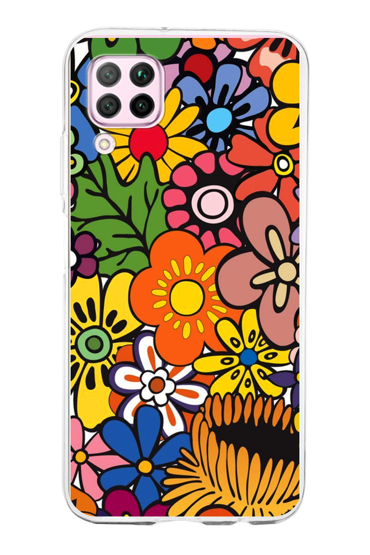 Huawei P40 Lite ile Uyumlu 1mm Slim Fit Retro Renkler 2 Baskılı Şeffaf Kılıf