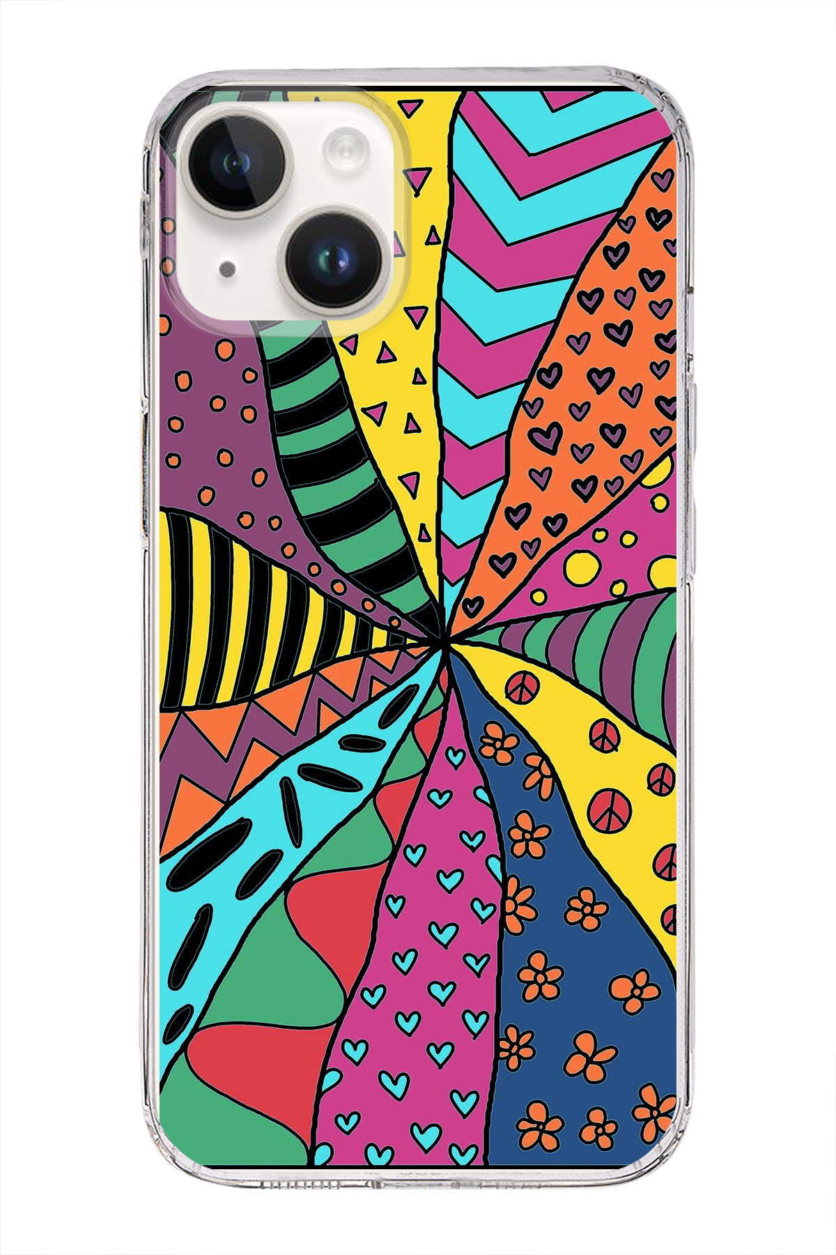 Apple iPhone 14 Plus ile Uyumlu 1mm Slim Fit Retro Renkler 4 Baskılı Şeffaf Kılıf