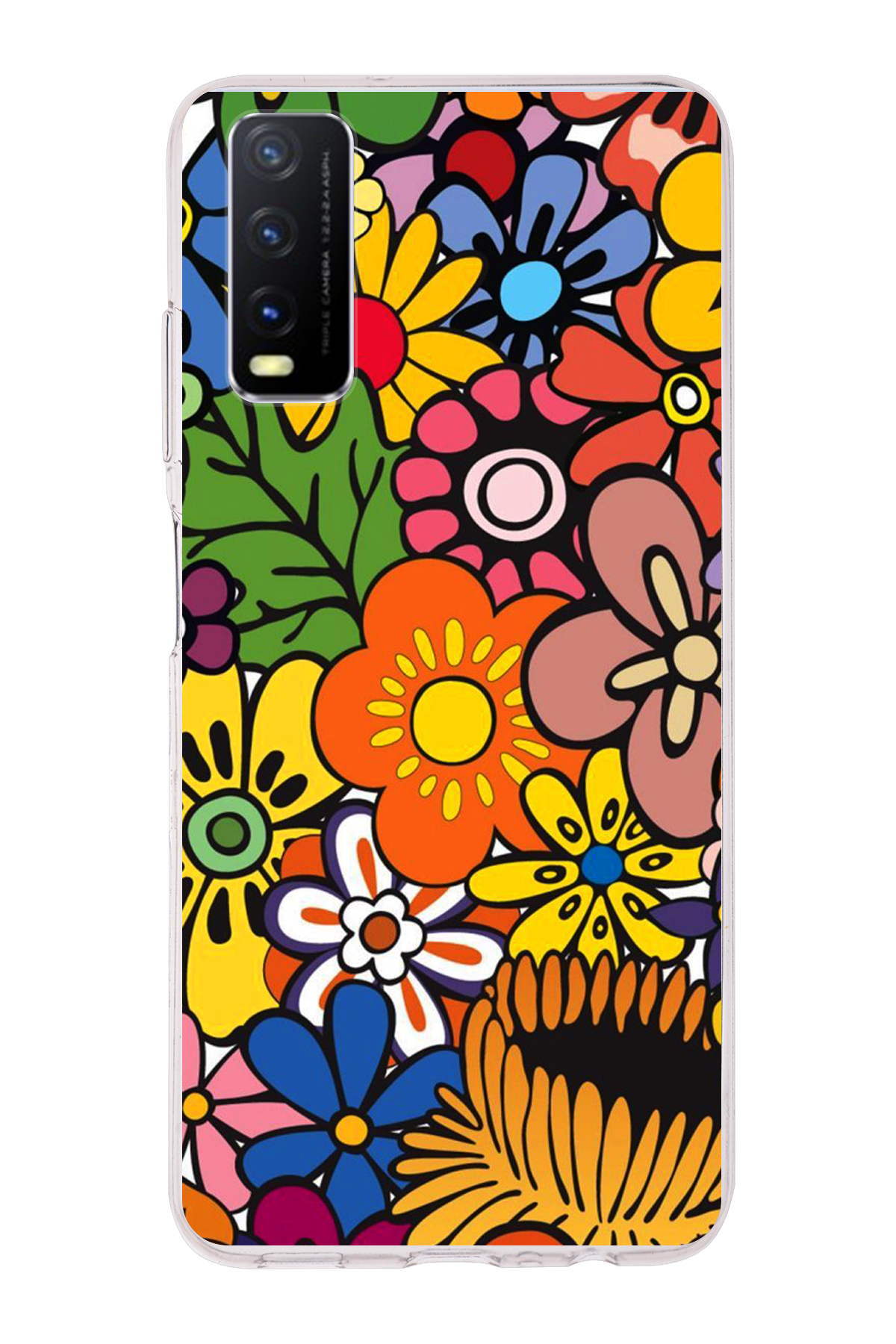 Vivo Y20s ile Uyumlu 1mm Slim Fit Retro Renkler 2 Baskılı Şeffaf Kılıf