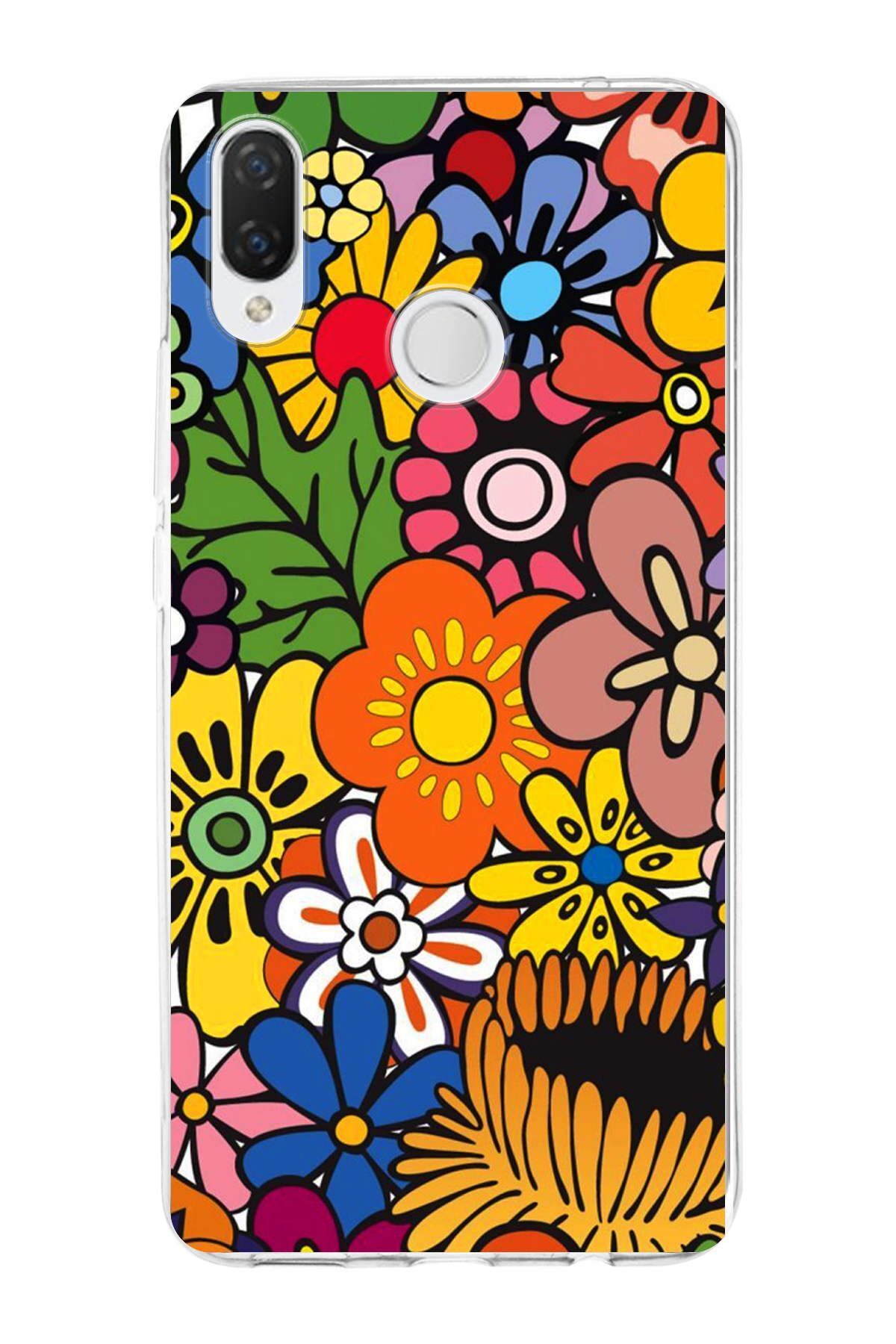 Huawei P Smart Plus ile Uyumlu 1mm Slim Fit Retro Renkler 2 Baskılı Şeffaf Kılıf