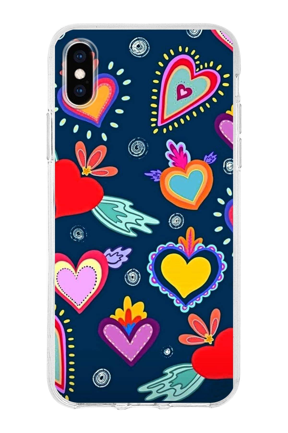 Apple iPhone XS ile Uyumlu 1mm Slim Fit Retro Renkler 3 Baskılı Şeffaf Kılıf