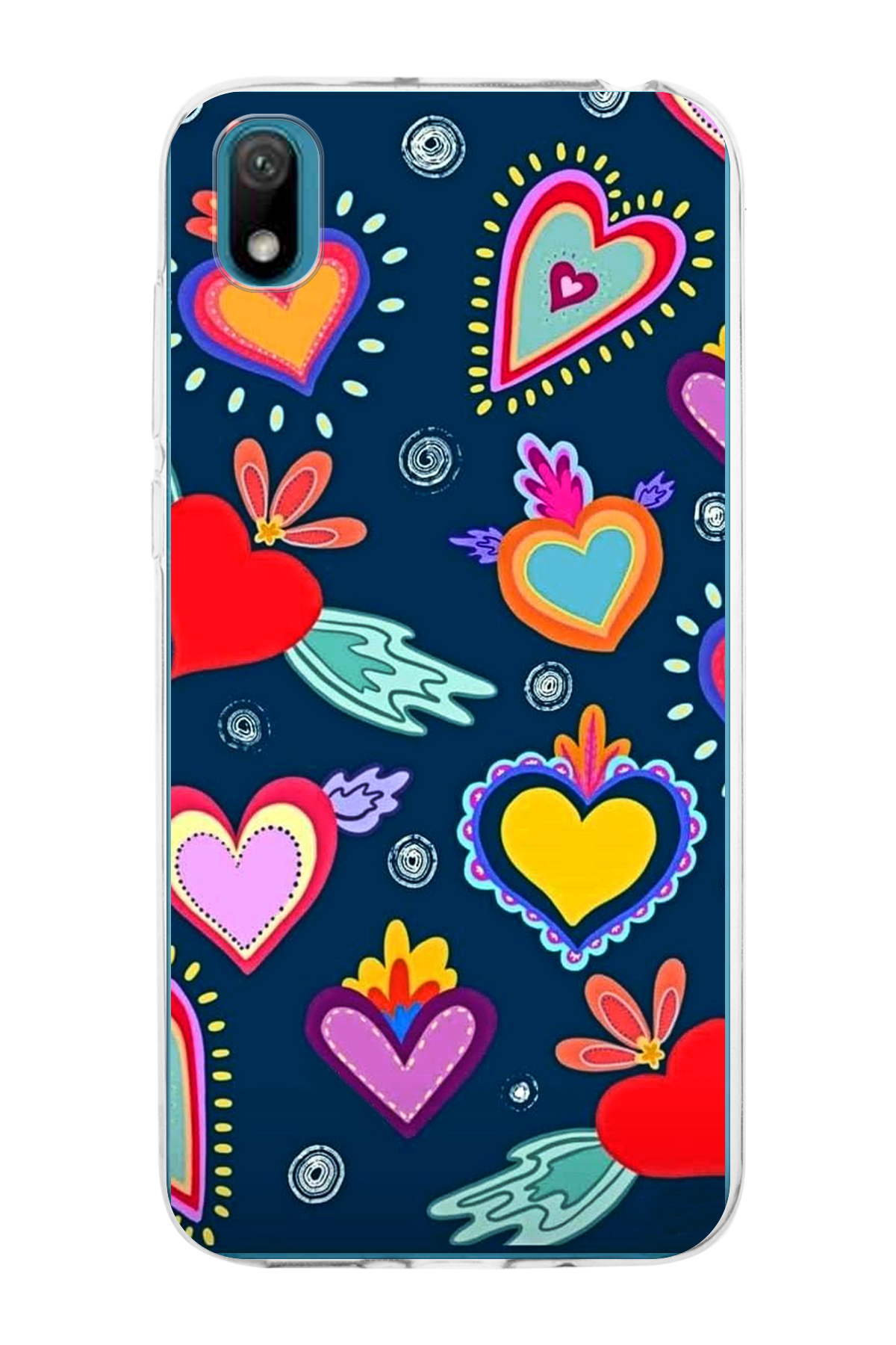 Huawei Y5 2019 ile Uyumlu 1mm Slim Fit Retro Renkler 3 Baskılı Şeffaf Kılıf