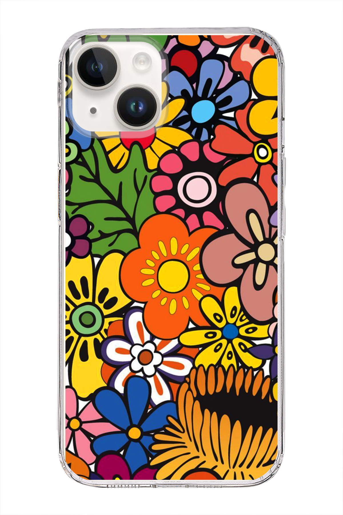 Apple iPhone 14 Plus ile Uyumlu 1mm Slim Fit Retro Renkler 2 Baskılı Şeffaf Kılıf