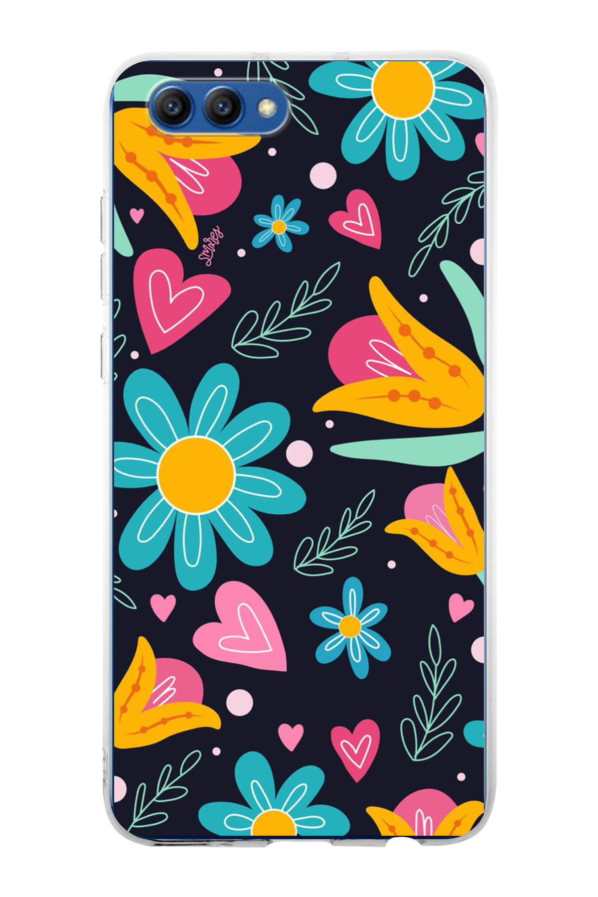 Huawei Honor View 10 ile Uyumlu 1mm Slim Fit Retro Renkler 1 Baskılı Şeffaf Kılıf