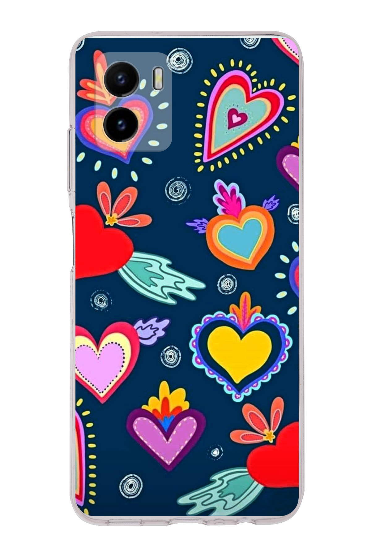 Vivo Y15s ile Uyumlu 1mm Slim Fit Retro Renkler 3 Baskılı Şeffaf Kılıf