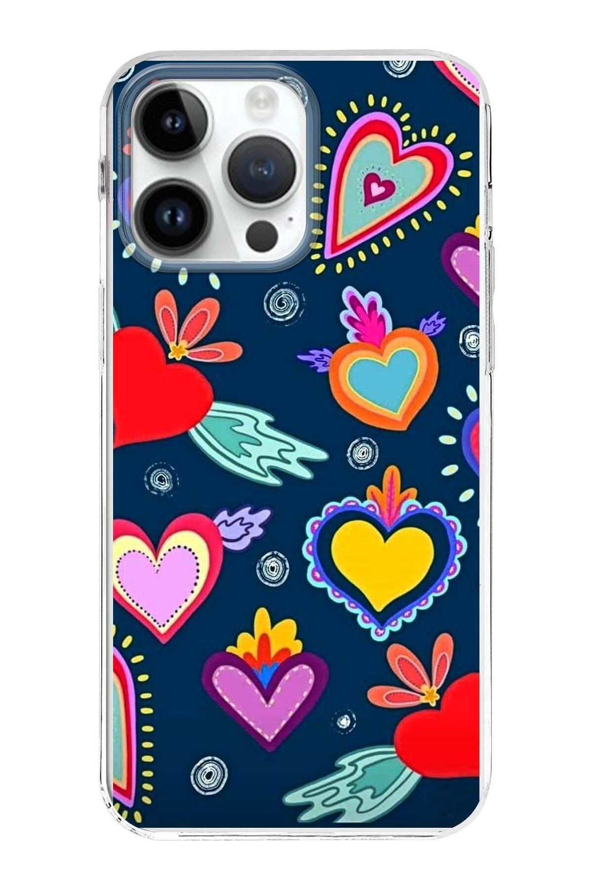 Apple iPhone 14 Pro ile Uyumlu 1mm Slim Fit Retro Renkler 3 Baskılı Şeffaf Kılıf