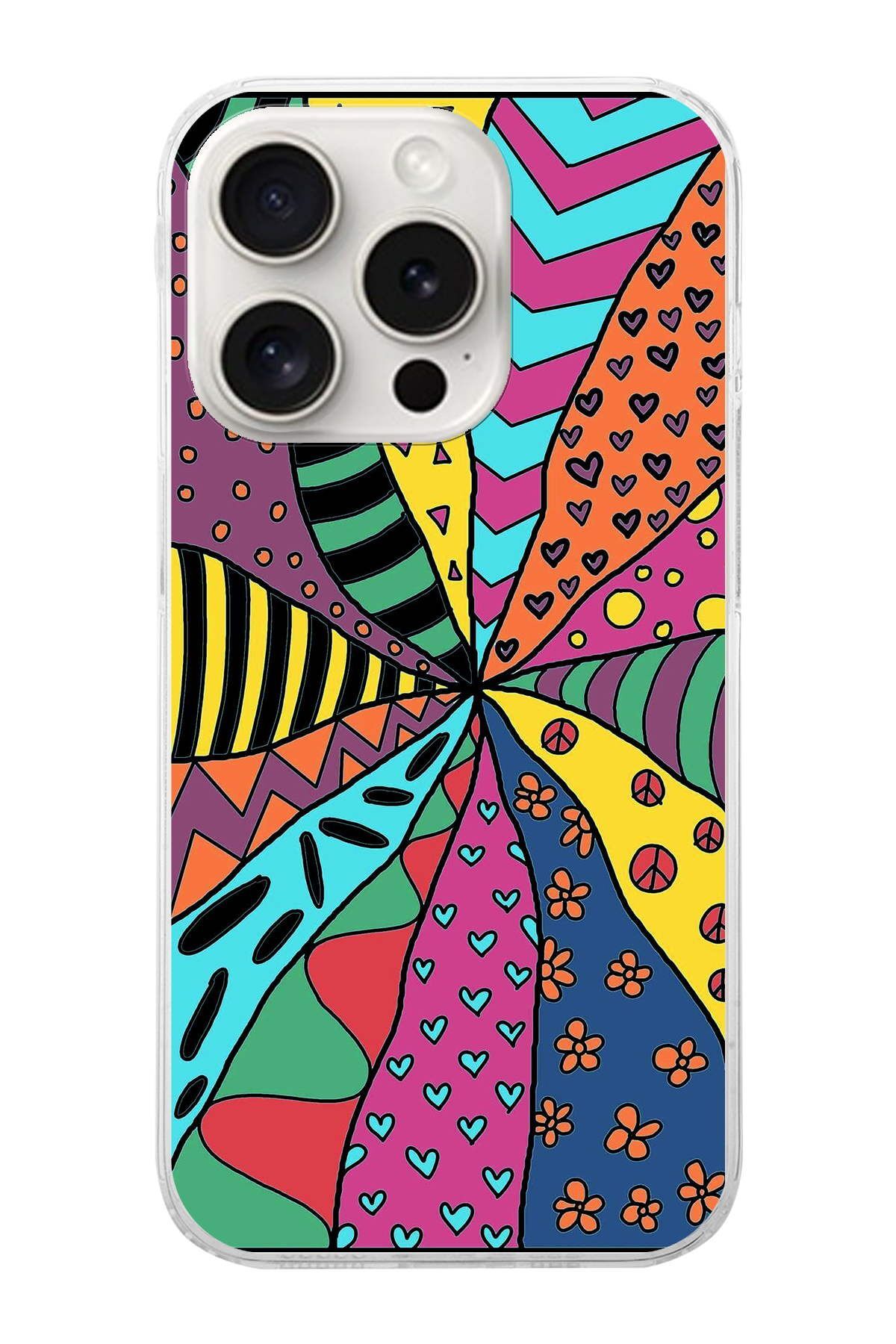 Apple iPhone 15 Pro ile Uyumlu 1mm Slim Fit Retro Renkler 4 Baskılı Şeffaf Kılıf