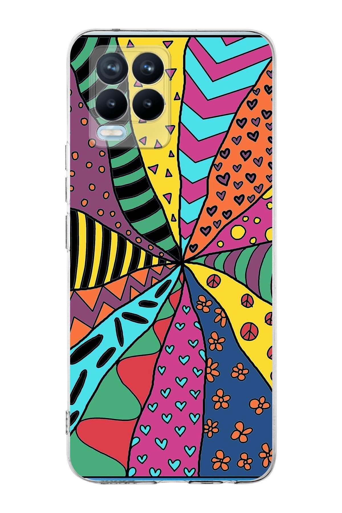 Realme 8 Pro ile Uyumlu 1mm Slim Fit Retro Renkler 4 Baskılı Şeffaf Kılıf