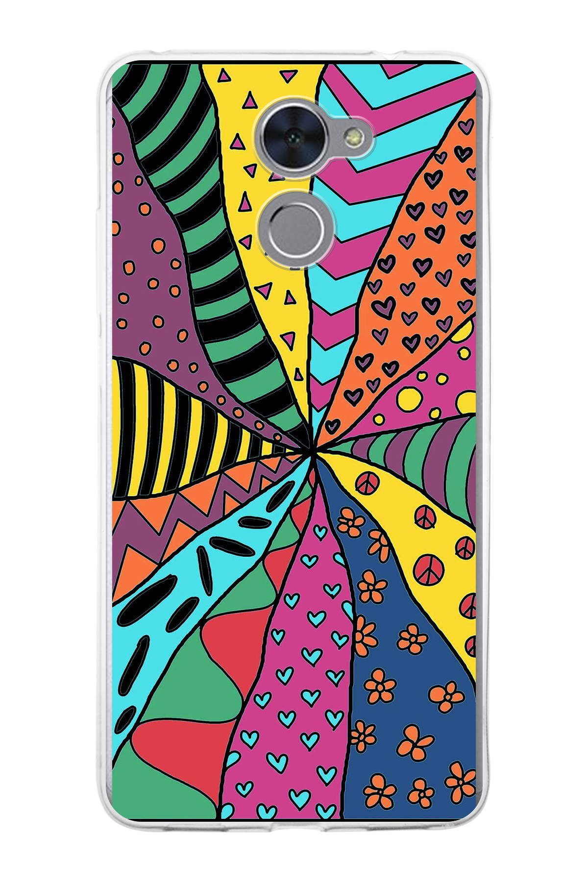 Huawei Y7 Prime ile Uyumlu 1mm Slim Fit Retro Renkler 4 Baskılı Şeffaf Kılıf