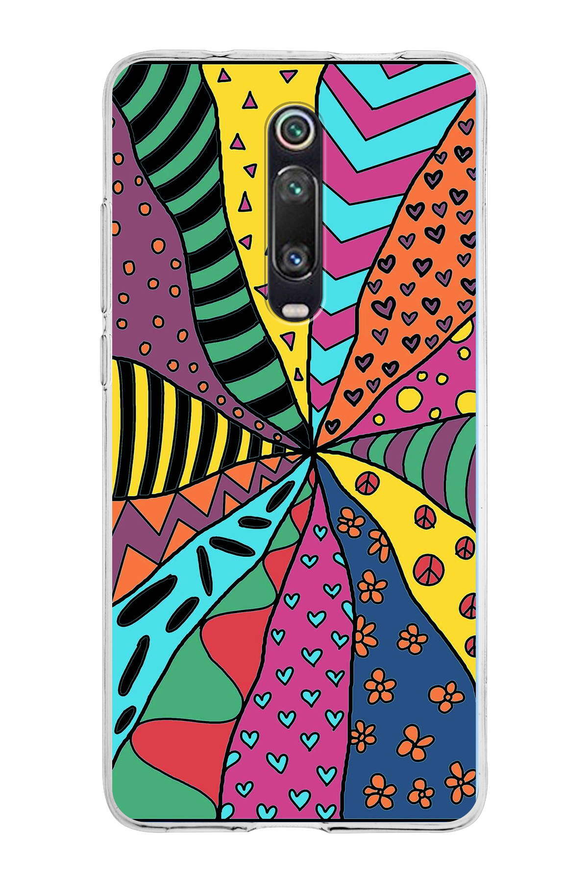 Xiaomi Mi 9T Pro ile Uyumlu 1mm Slim Fit Retro Renkler 4 Baskılı Şeffaf Kılıf