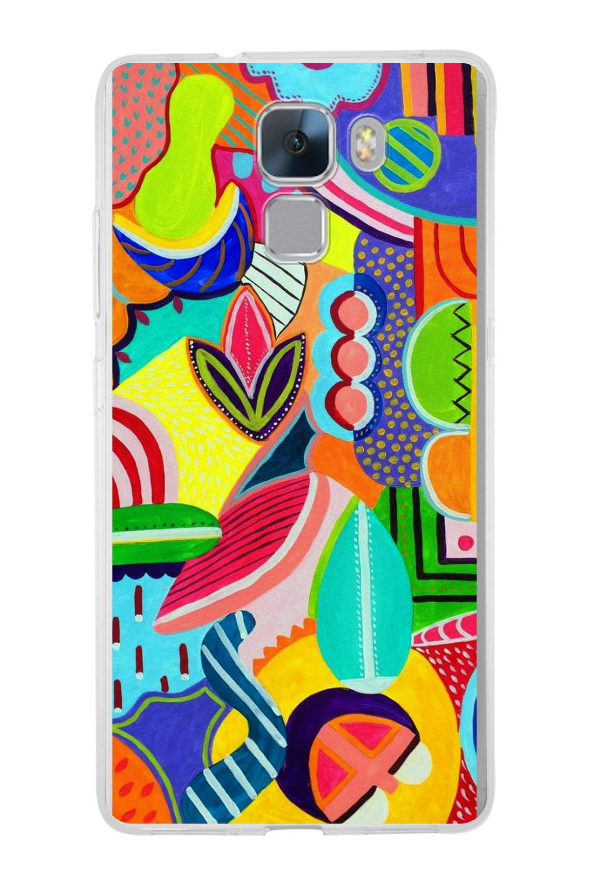 Huawei Honor 7 ile Uyumlu 1mm Slim Fit Retro Renkler 6 Baskılı Şeffaf Kılıf