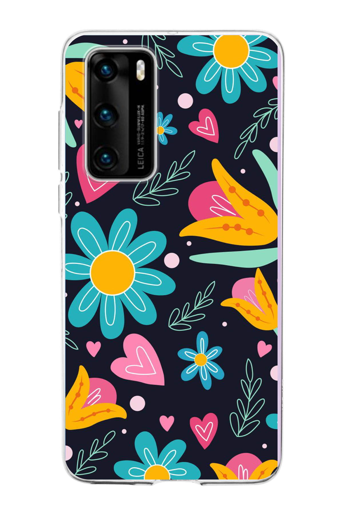 Huawei P40 ile Uyumlu 1mm Slim Fit Retro Renkler 1 Baskılı Şeffaf Kılıf
