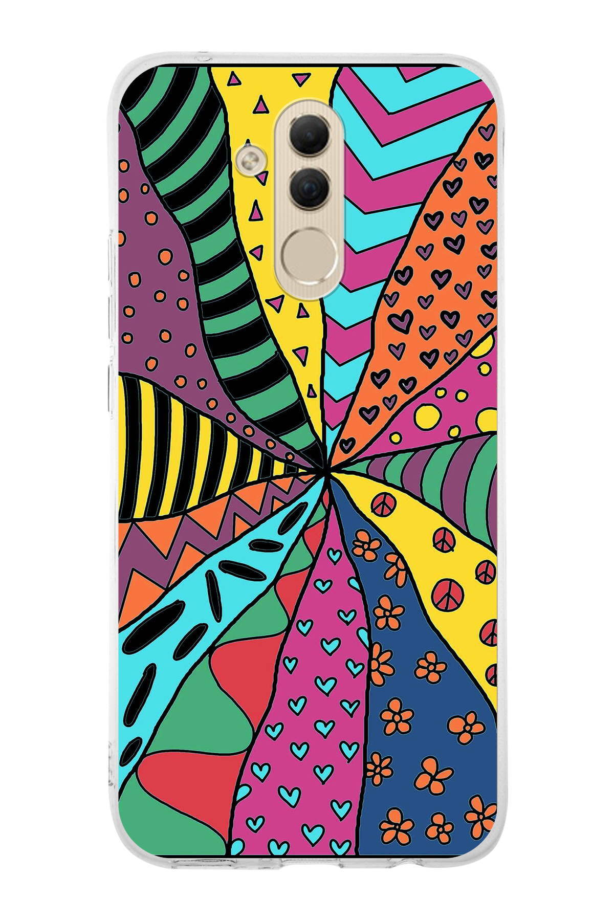 Huawei Mate 20 Lite ile Uyumlu 1mm Slim Fit Retro Renkler 4 Baskılı Şeffaf Kılıf