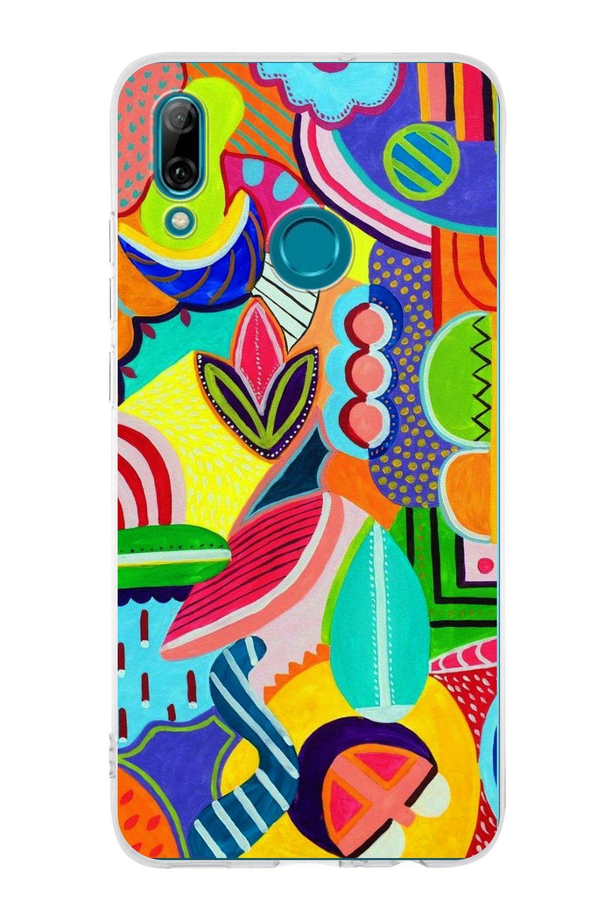 Huawei P Smart 2019 ile Uyumlu 1mm Slim Fit Retro Renkler 6 Baskılı Şeffaf Kılıf