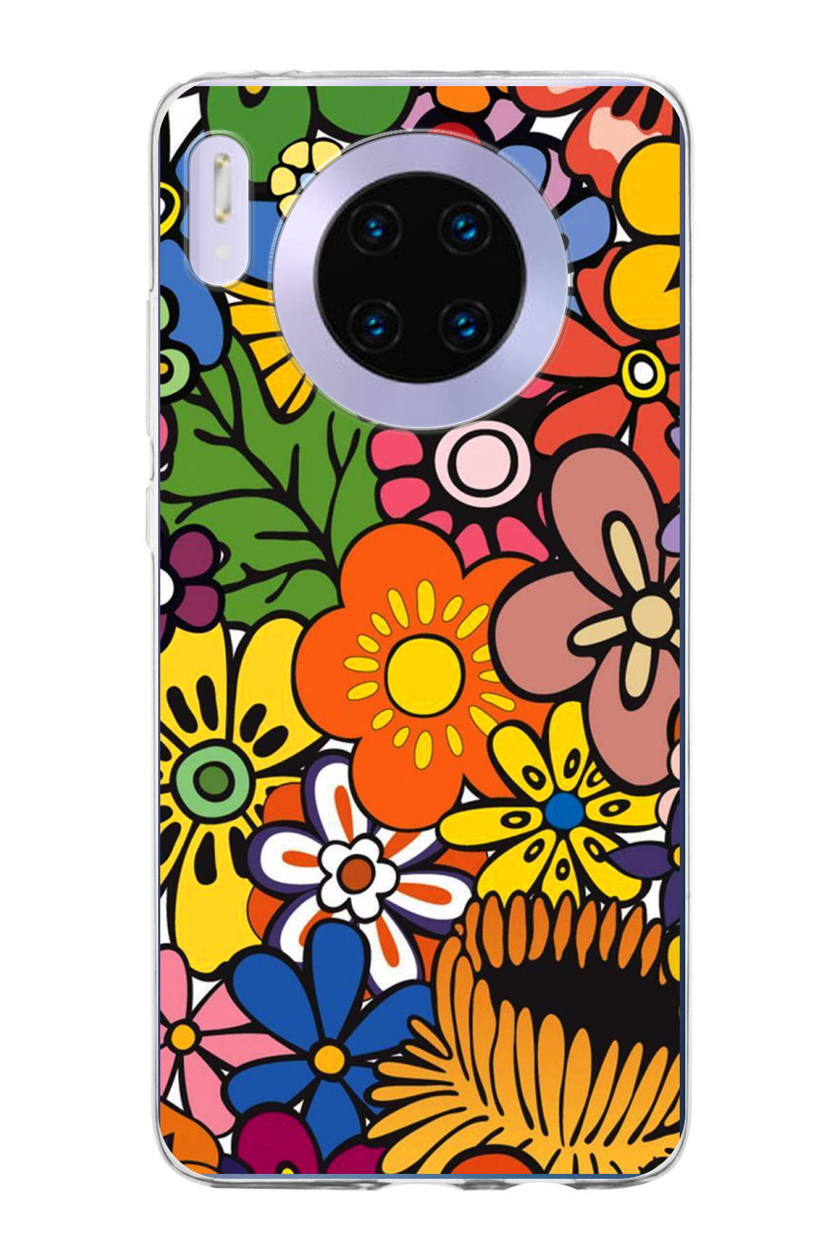 Huawei Mate 30 ile Uyumlu 1mm Slim Fit Retro Renkler 2 Baskılı Şeffaf Kılıf