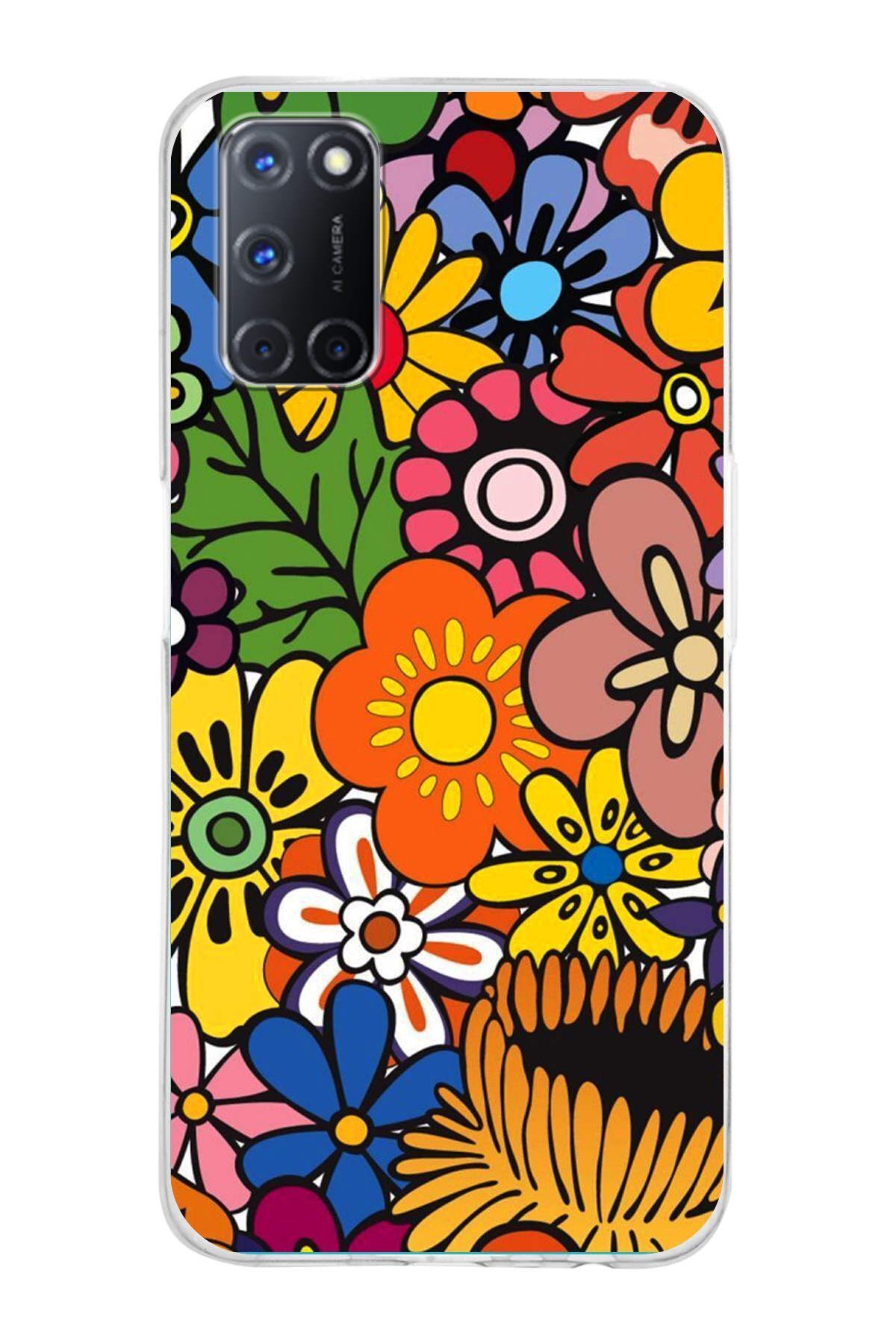 Oppo A52 ile Uyumlu 1mm Slim Fit Retro Renkler 2 Baskılı Şeffaf Kılıf