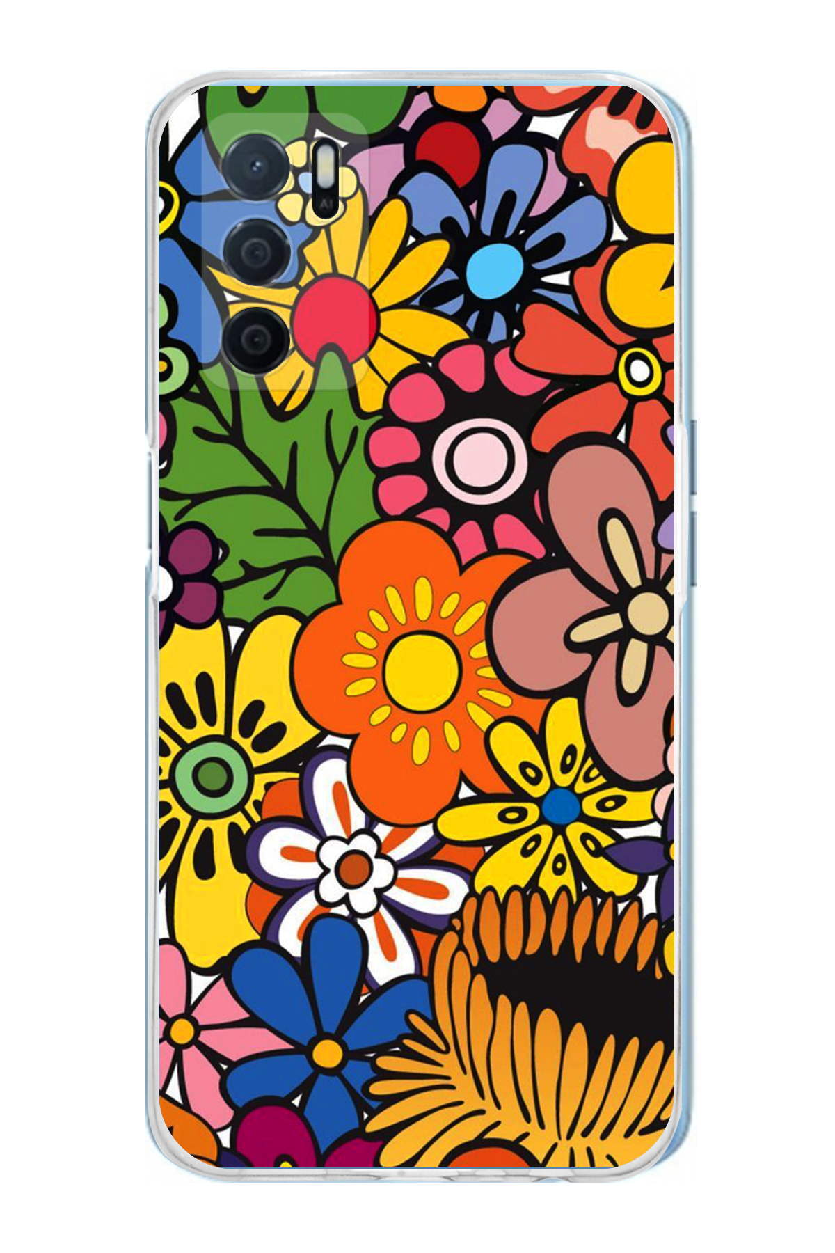 Oppo A16 ile Uyumlu 1mm Slim Fit Retro Renkler 2 Baskılı Şeffaf Kılıf