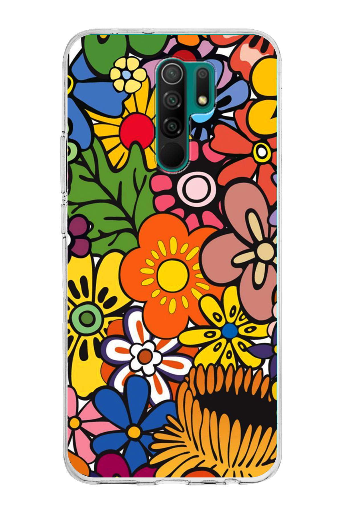 Xiaomi Redmi 9 ile Uyumlu 1mm Slim Fit Retro Renkler 2 Baskılı Şeffaf Kılıf