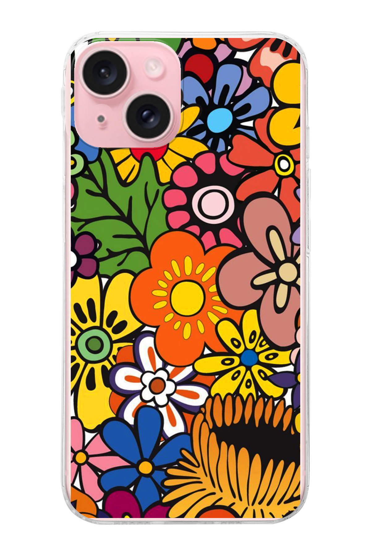 Apple iPhone 15 ile Uyumlu 1mm Slim Fit Retro Renkler 2 Baskılı Şeffaf Kılıf