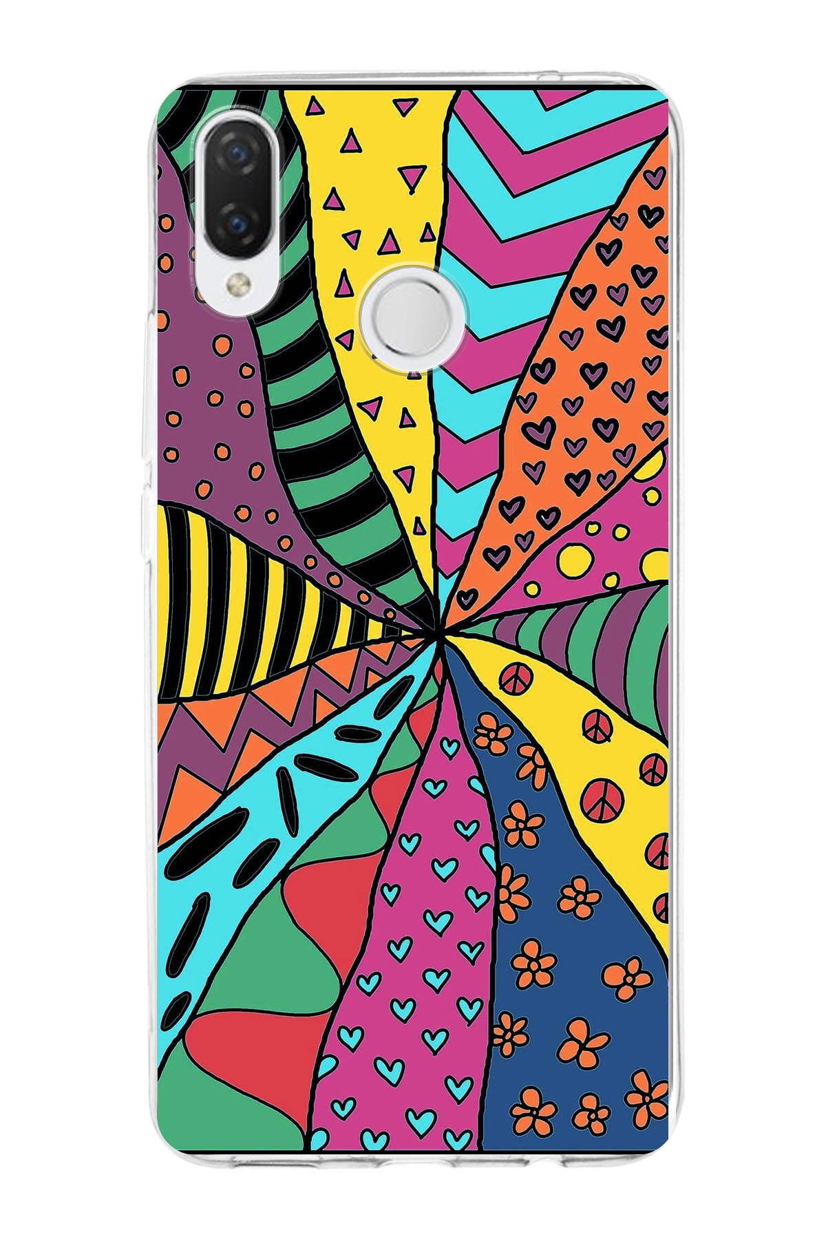 Huawei P Smart Plus ile Uyumlu 1mm Slim Fit Retro Renkler 4 Baskılı Şeffaf Kılıf