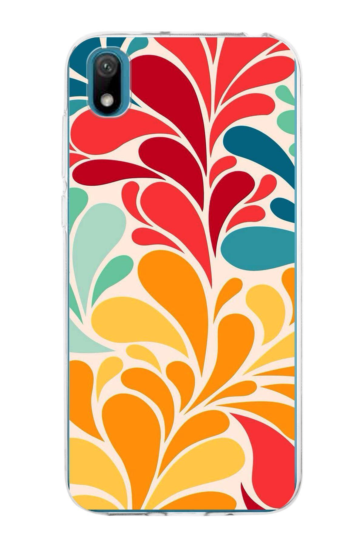 Huawei Y5 2019 ile Uyumlu 1mm Slim Fit Retro Renkler 5 Baskılı Şeffaf Kılıf