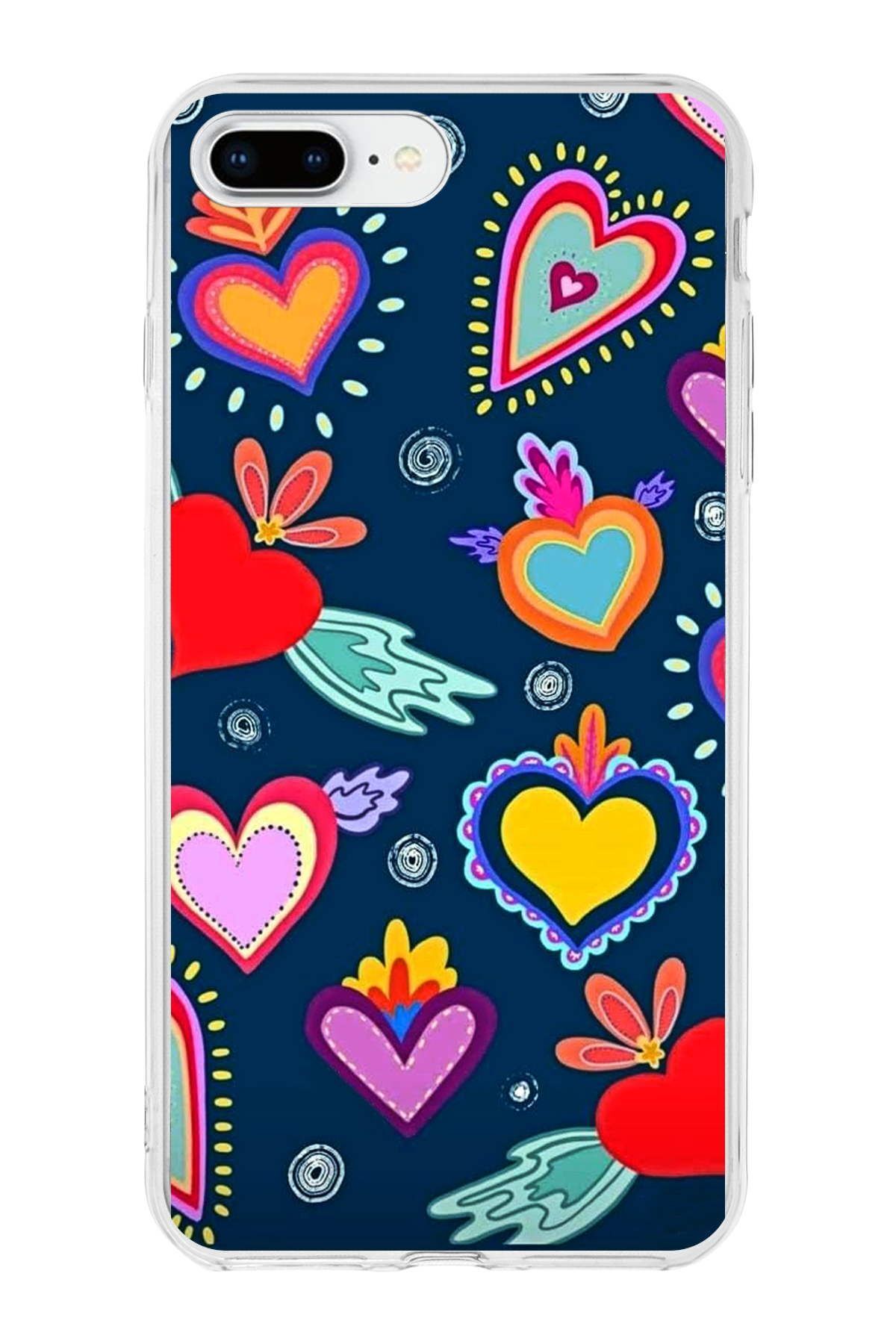 Apple iPhone 8 Plus ile Uyumlu 1mm Slim Fit Retro Renkler 3 Baskılı Şeffaf Kılıf