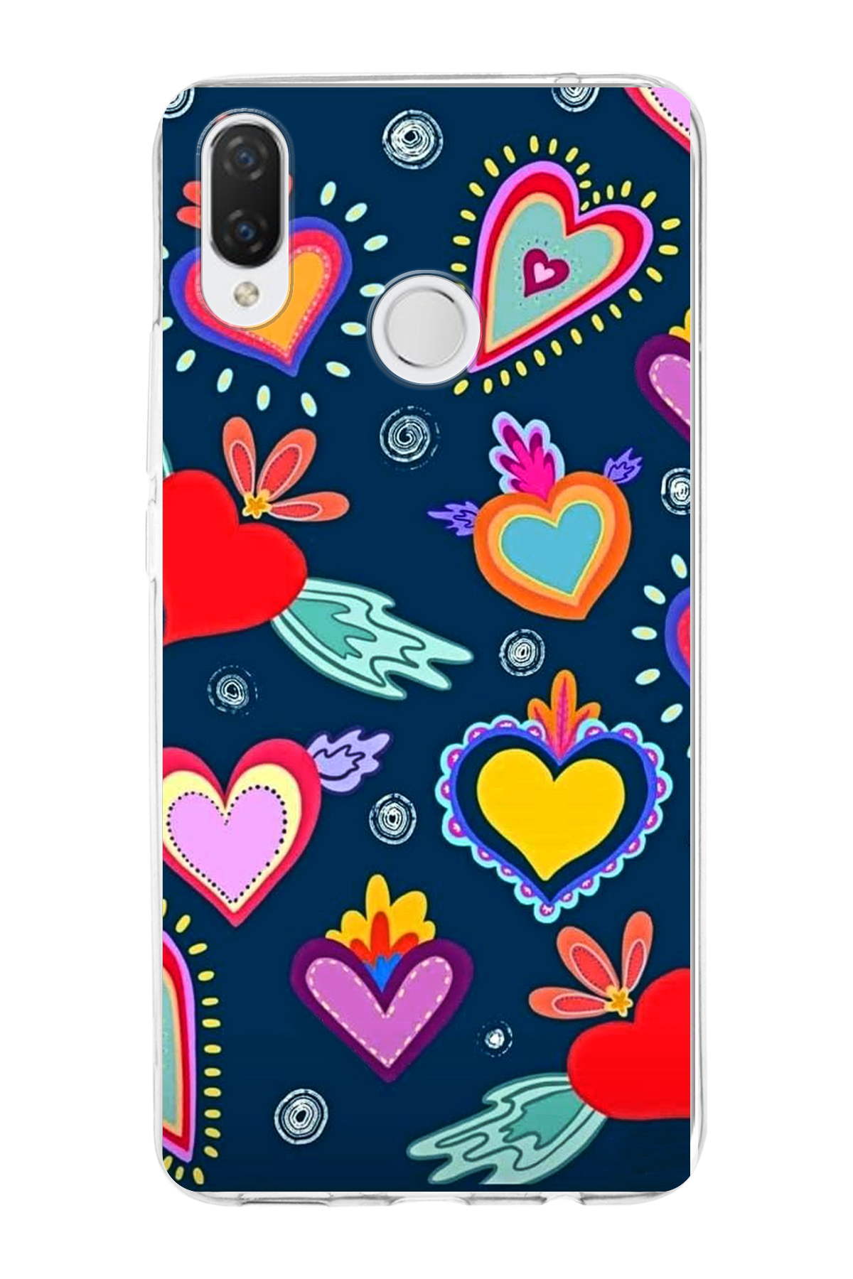 Huawei P Smart Plus ile Uyumlu 1mm Slim Fit Retro Renkler 3 Baskılı Şeffaf Kılıf