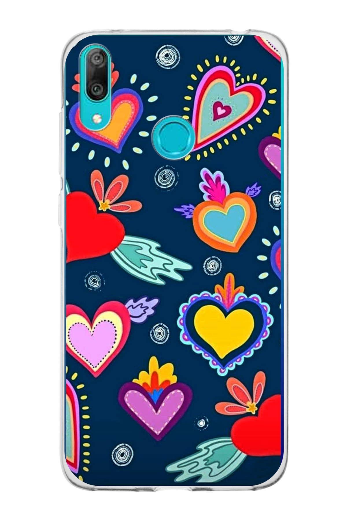 Huawei Y7 2019 ile Uyumlu 1mm Slim Fit Retro Renkler 3 Baskılı Şeffaf Kılıf