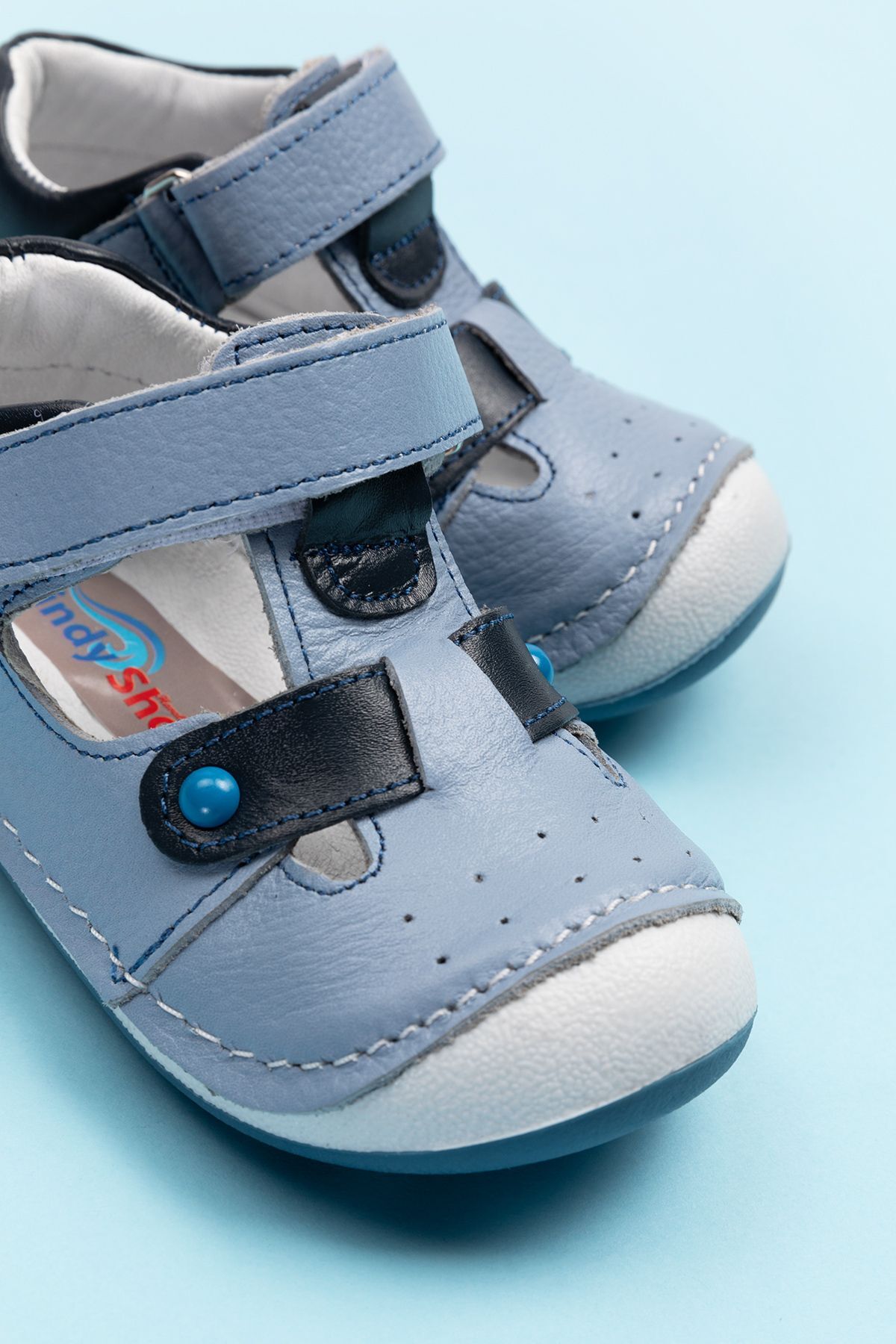 Windy Shoes Hakiki Deri Solo Buz Mavisi İlk Adım Ortopedik Erkek Bebek Sandalet Günlük Yürüyüş Ayakkabısı fotoğrafı 4 (önizleme)