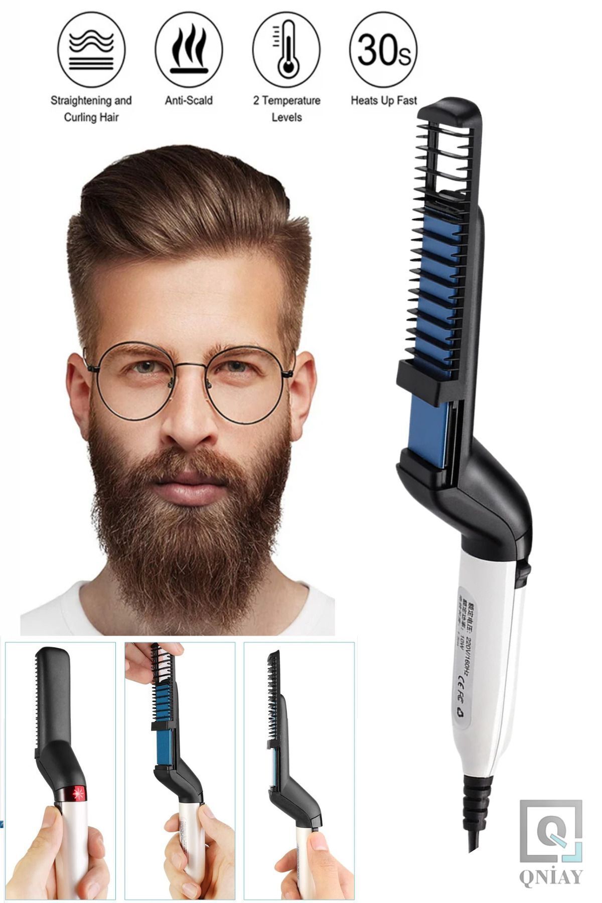 QN AY Electric BearD Straightener for Men Hot Comb Heating Comb Straight Trendyol