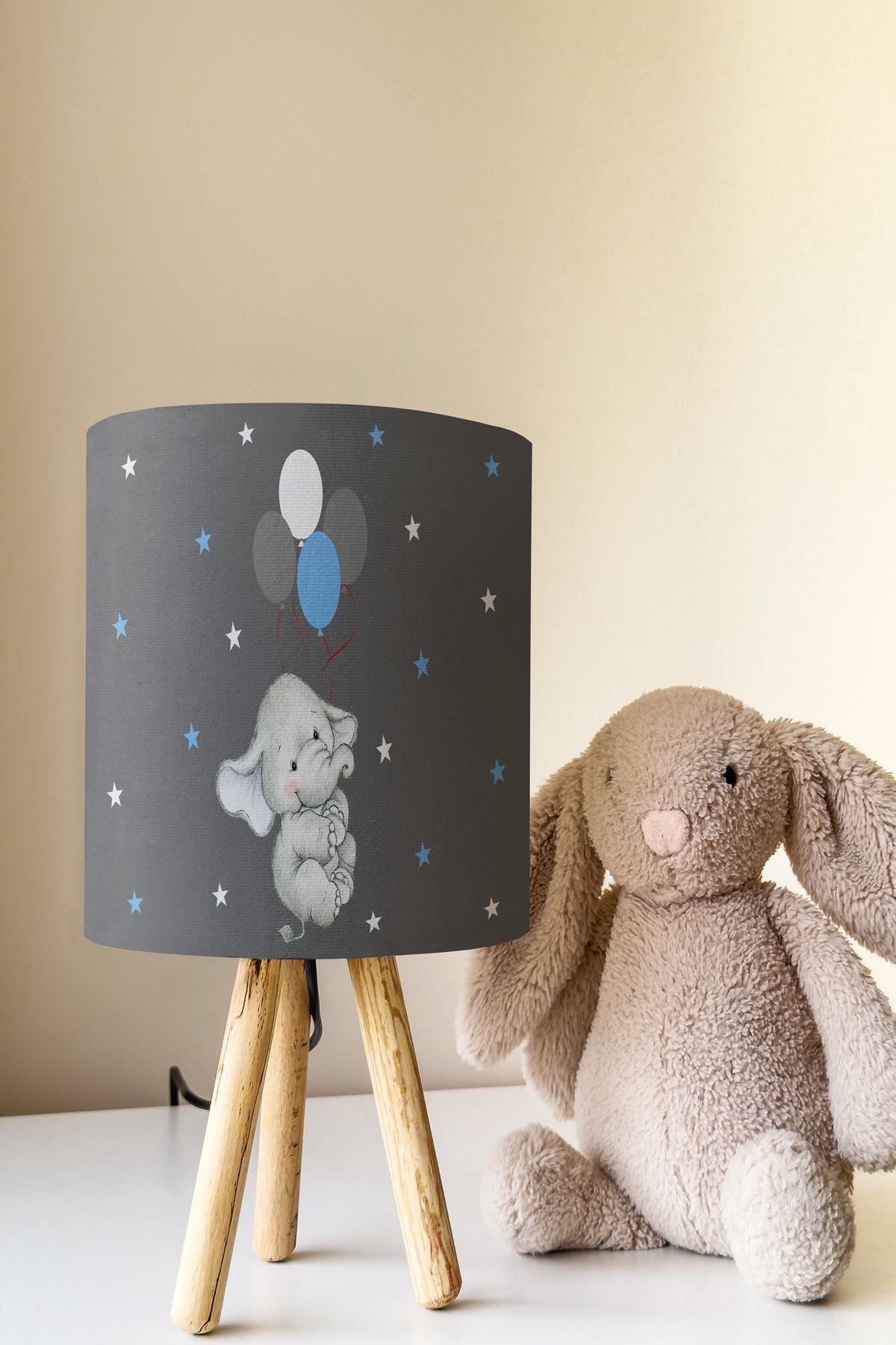 Gray Balloon Elephant Pattern Children's Room Lampshade Table LampTLAB-285