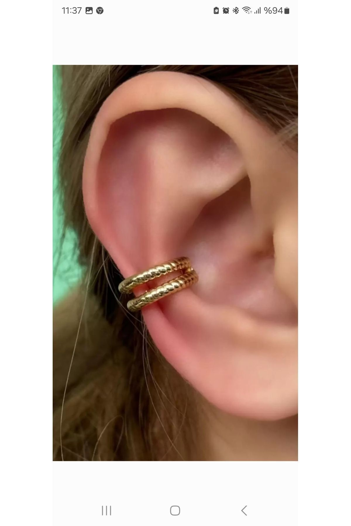 Gold Renk Çift Halka Ear Cuff Tek Küpe Kıkırdak Küpe 2