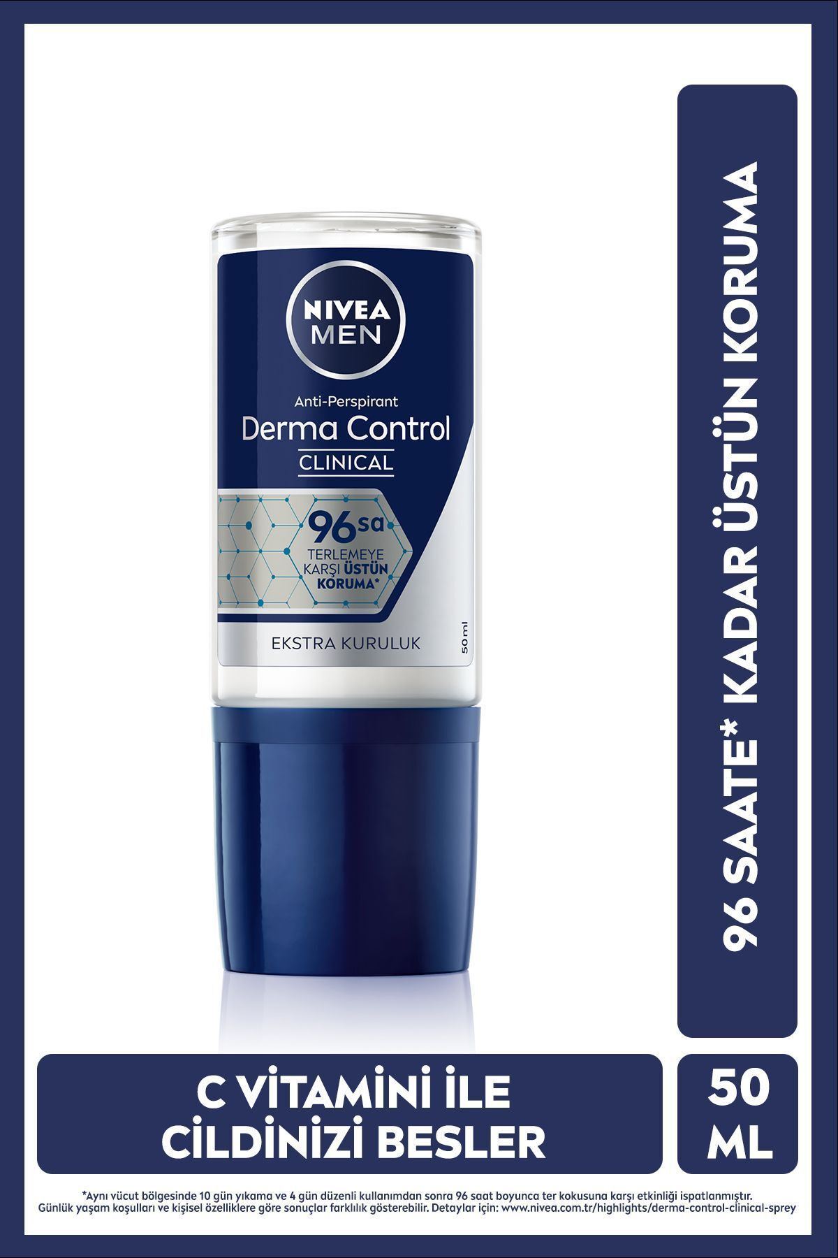دئودورانت مردانه رول-آن بالینی MEN Derma Control 50 میلی لیتری، 96 ساعت محافظ ضد تعریق NIVEA