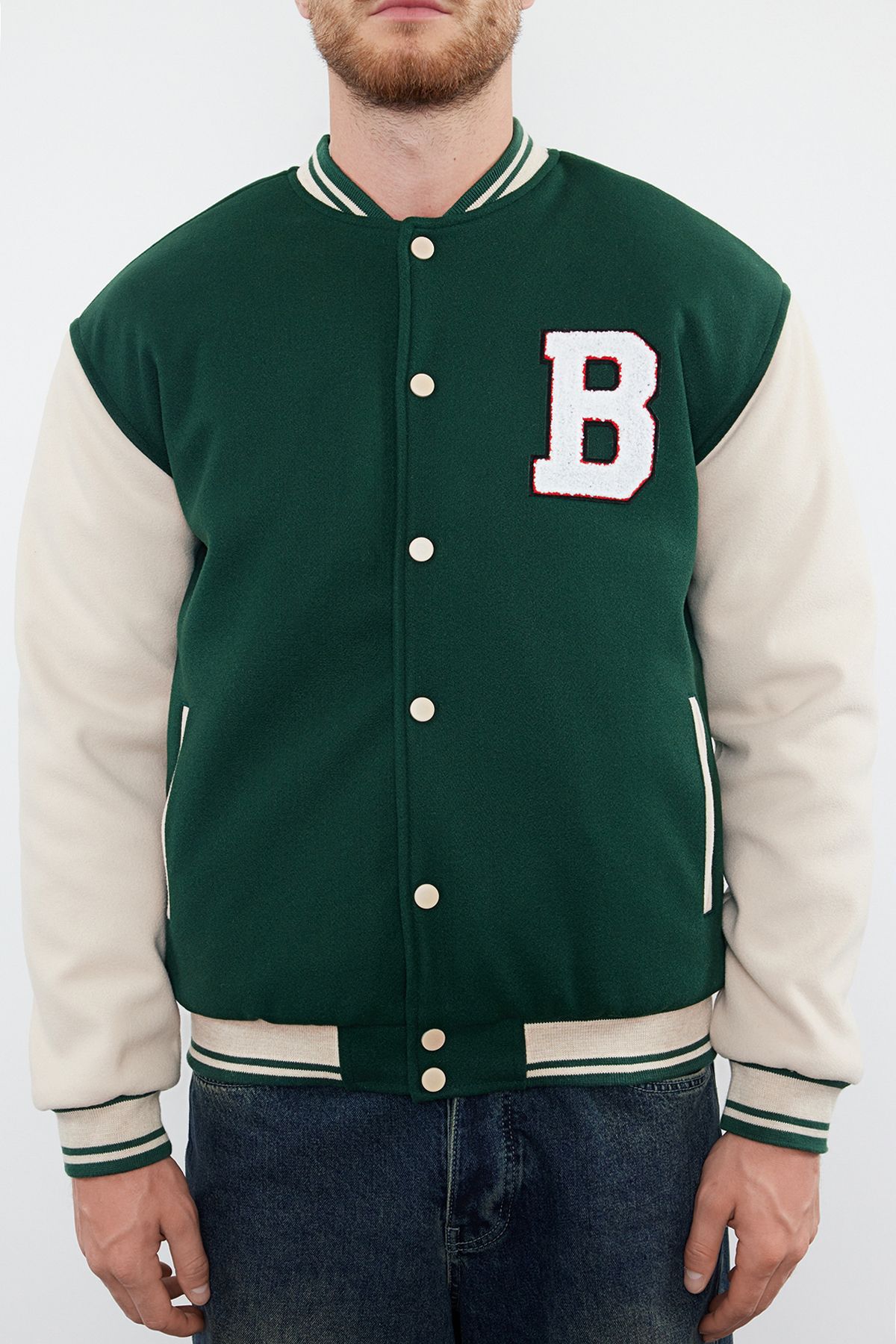 Kolekcia Trendyol-Zelená unisex bunda Bomber Collar College Jacket – Regular Fit TMNAW24MO00017 3