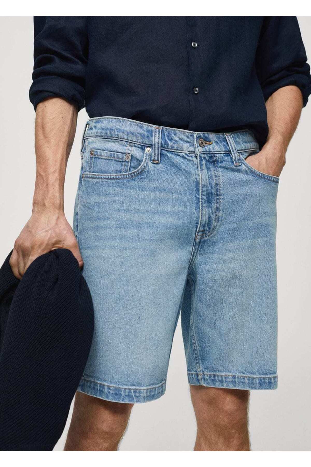 MANGO Man-Regular fit denim bermuda shorts 7