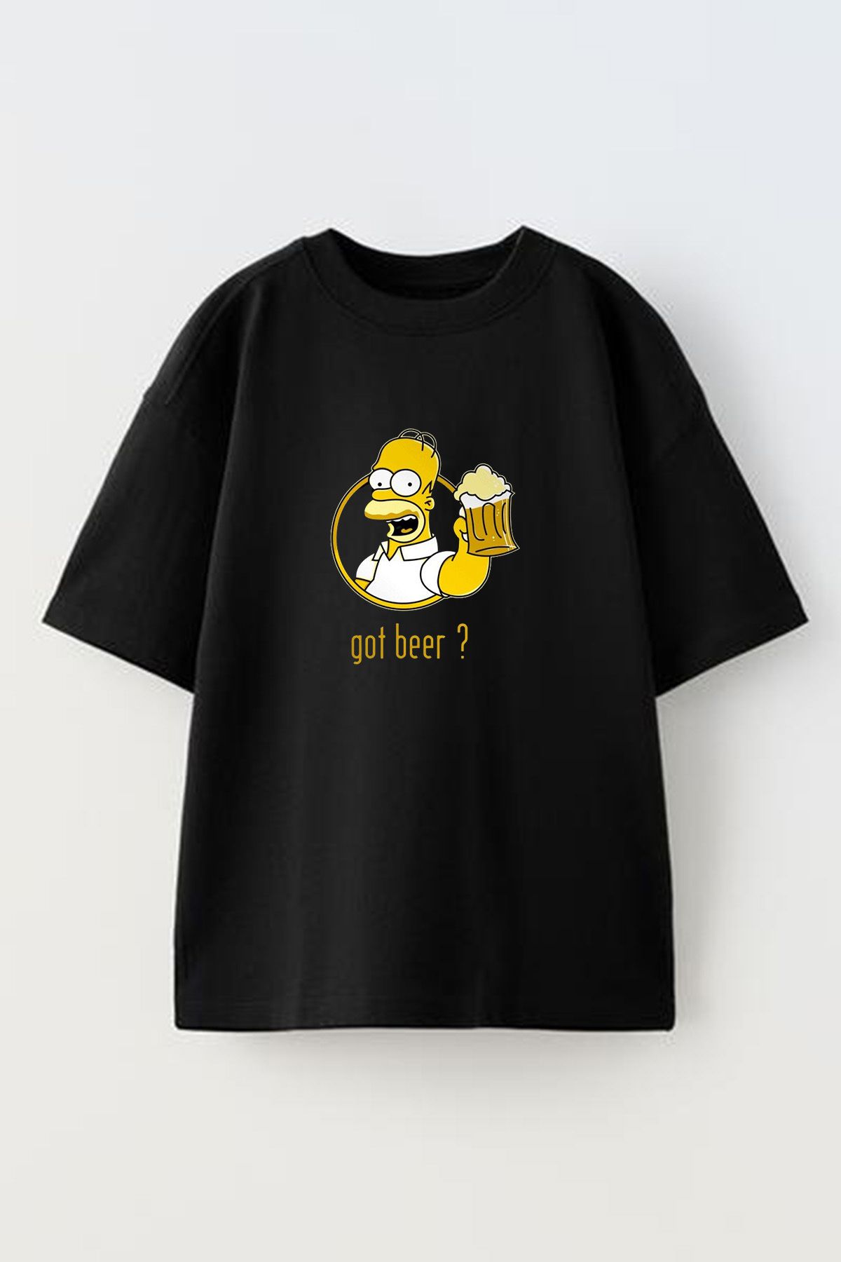 NMG TEKSTİL Μαύρο Oversize Εμπριμέ Βαμβακερό Μπλουζάκι Unisex Beer Printed für Adult Unisex - S