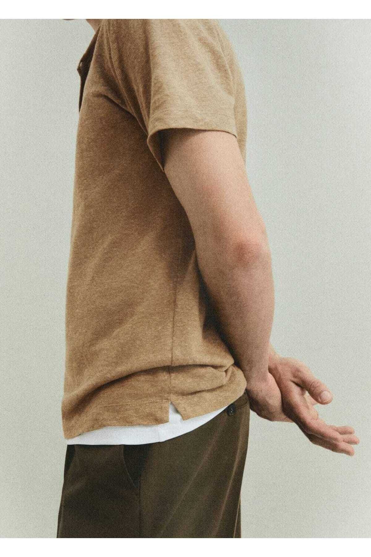 MANGO Man-Slim Fit 100% Linen T-Shirt 5