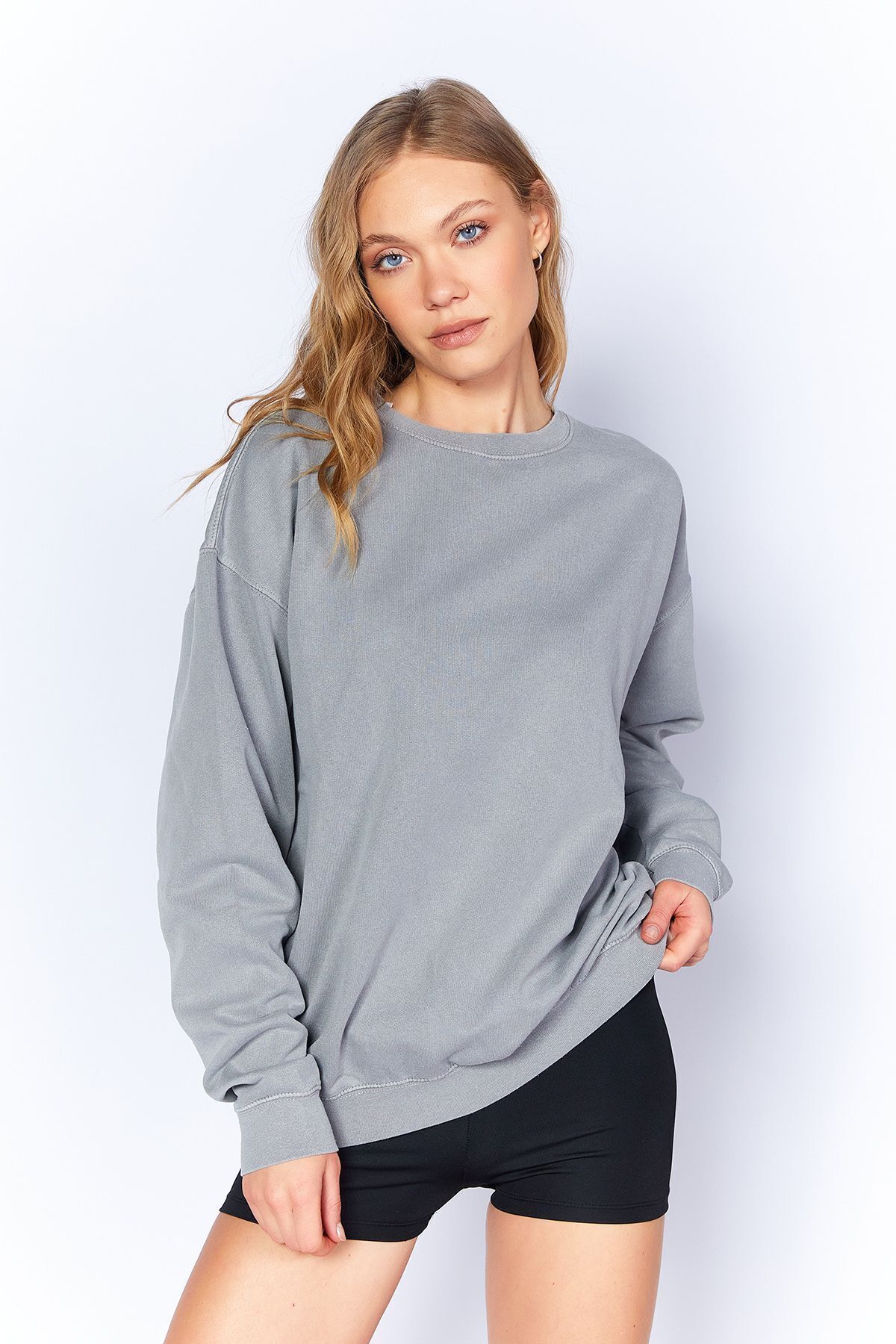 Toprak Eskitme/Soluk Efektli  Basic Kalıp l Örme Sweatshirt