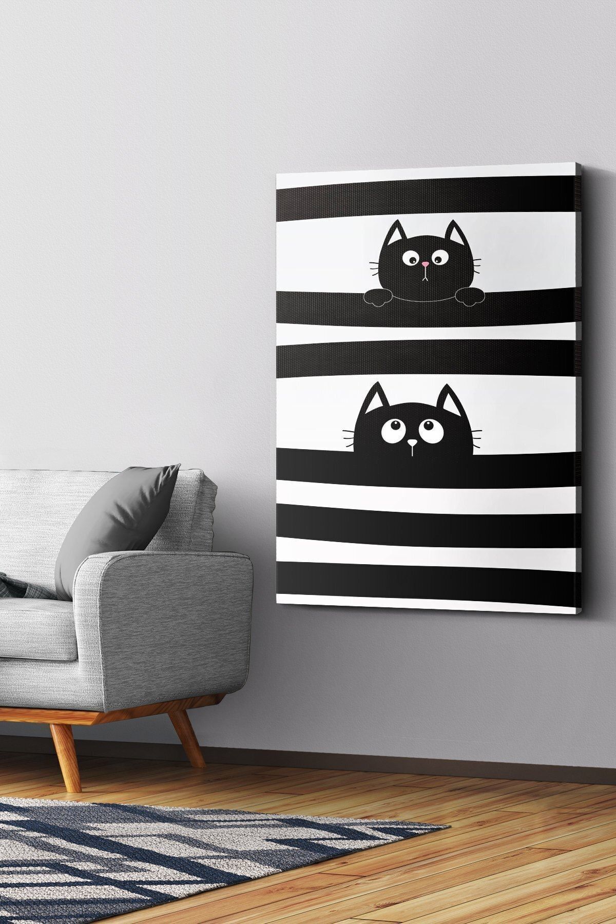 Evinemoda Pânză Pisică Albă Neagră - Pictură Pe Pânză - 40 x 30