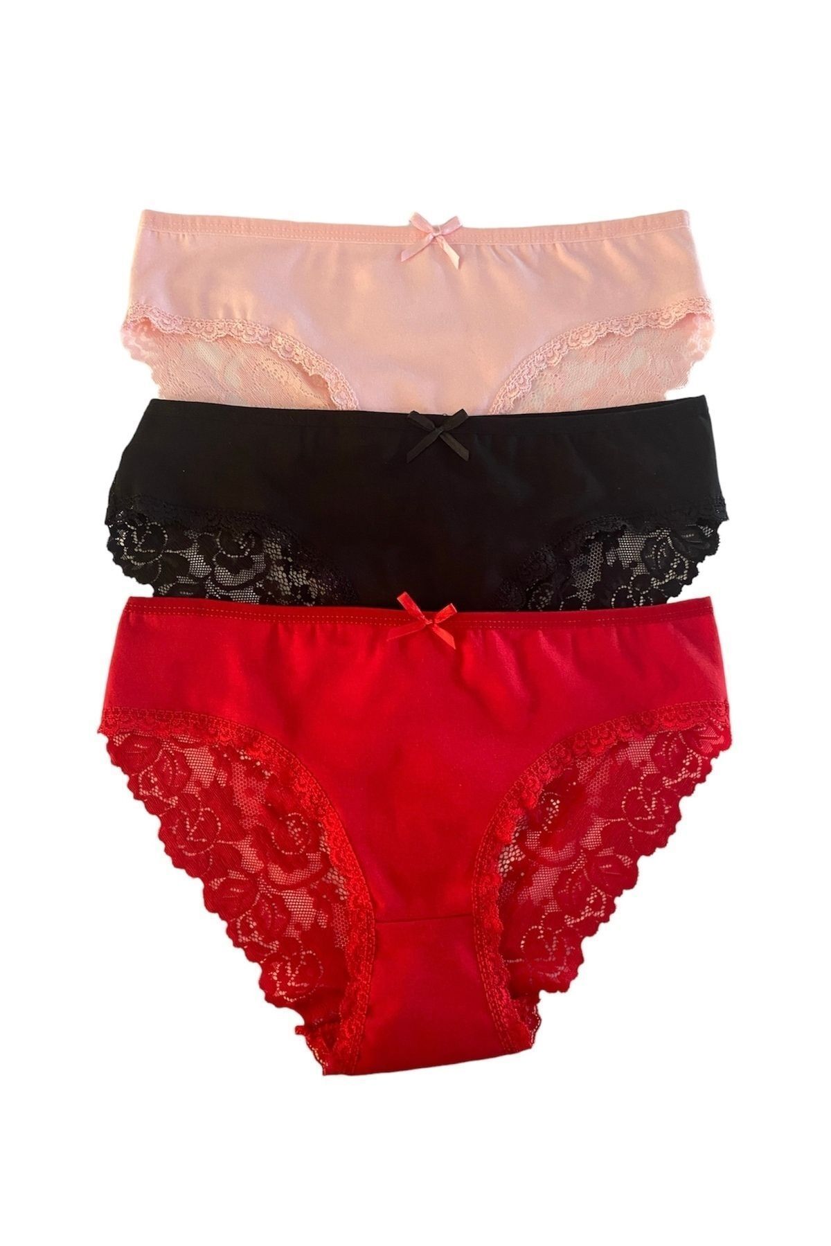 DONLİZZA-4400 Back Lace Panties Black, Red, Baby Mouth 3 Pieces 5