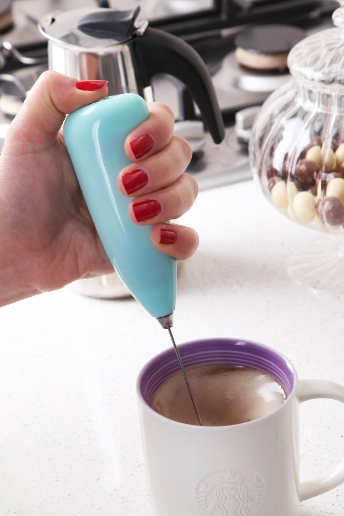 RoseRoi Pilli Mini Mixer Kahve Cappuccino Karıştırıcı Çırpıcı