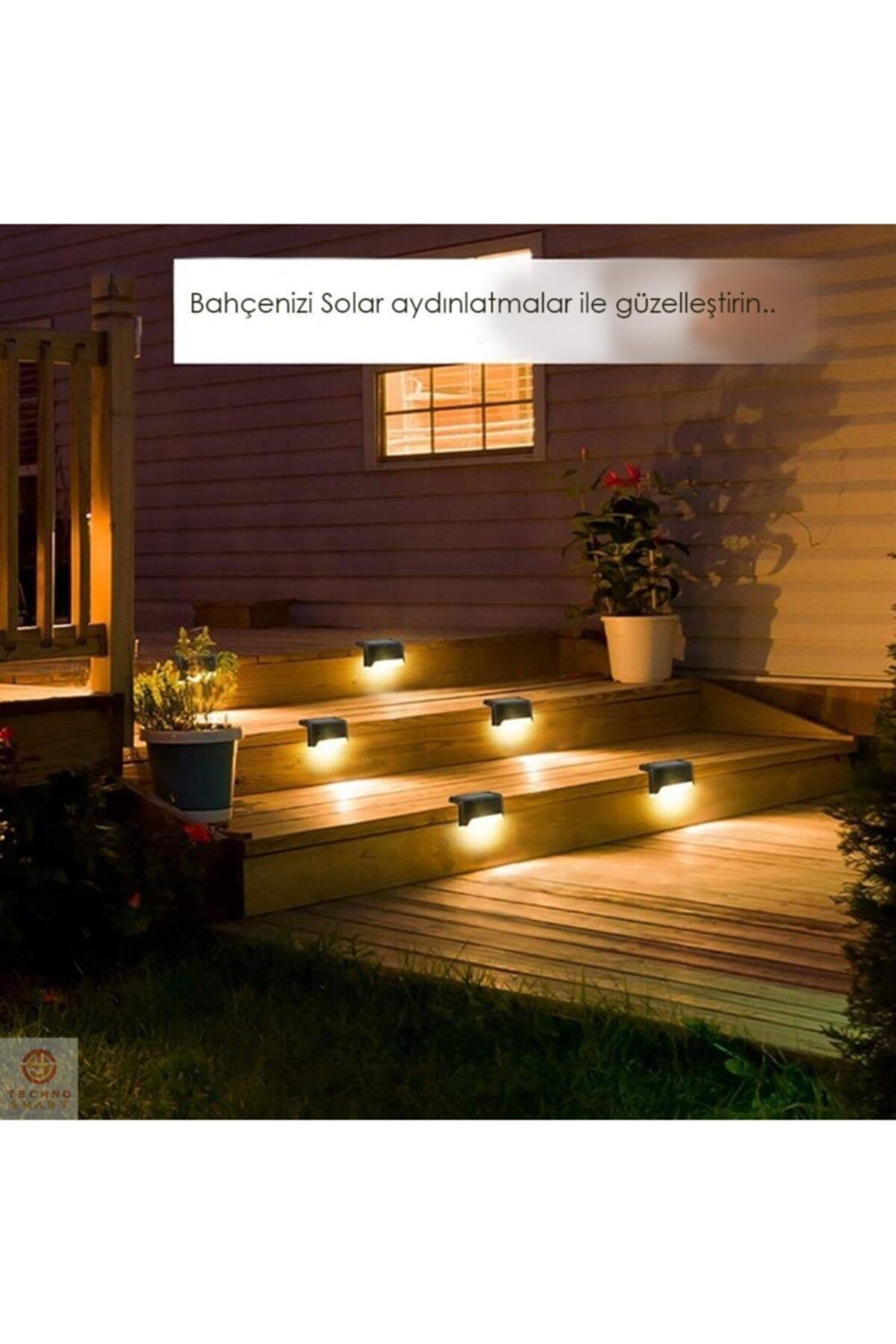 Solar Güneş Enerjili Şarj Edilen Köşebent Merdiven Veranda Bahçe Led Lamba Kahve (1adet) 5