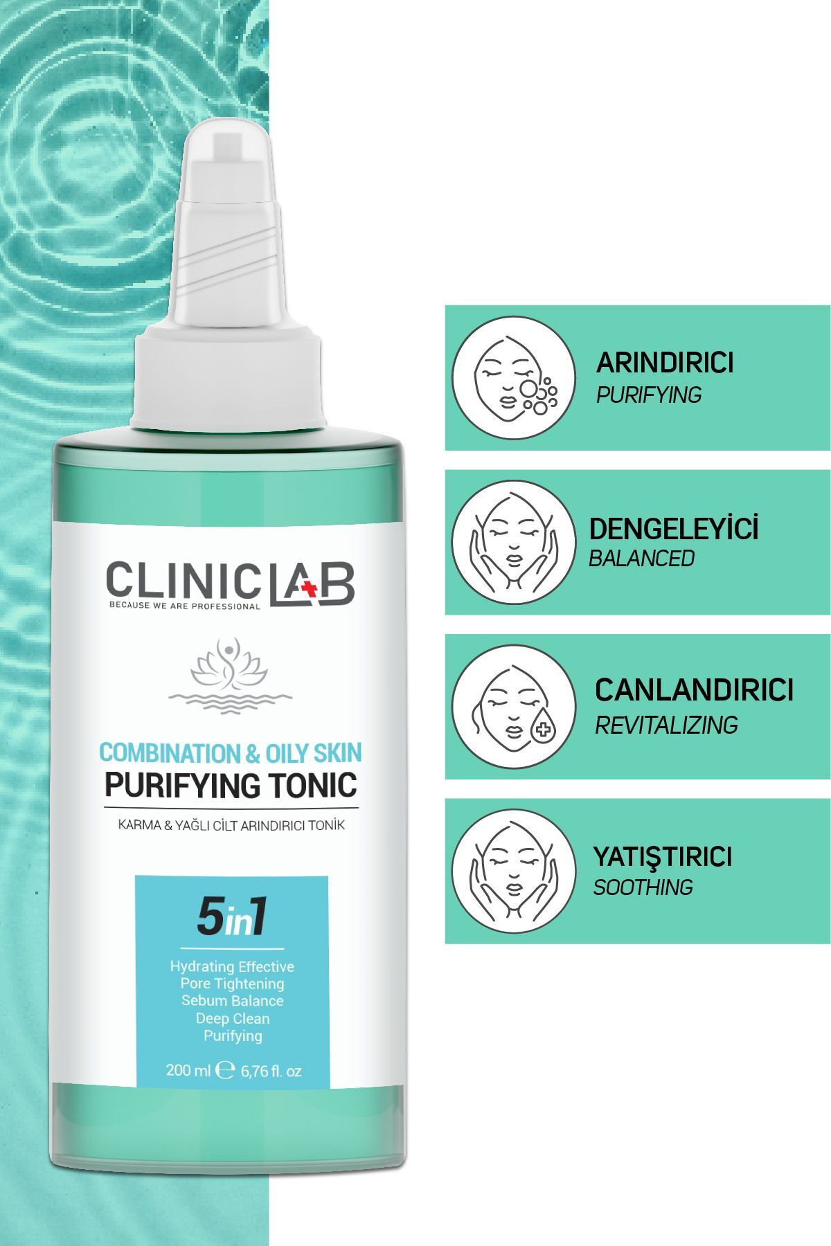 تونیک پاک کننده پوست های چرب و مختلط 200 میلی لیتر Cliniclab