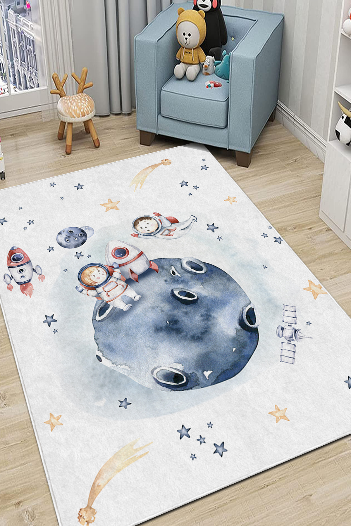 COZIE HOME Makinede Yıkanabilir Kaymaz Taban Leke Tutmaz Uzay Desenli Bebek Ve Çocuk Halısı Oyun Matı-24 fotoğrafı 2 (önizleme)