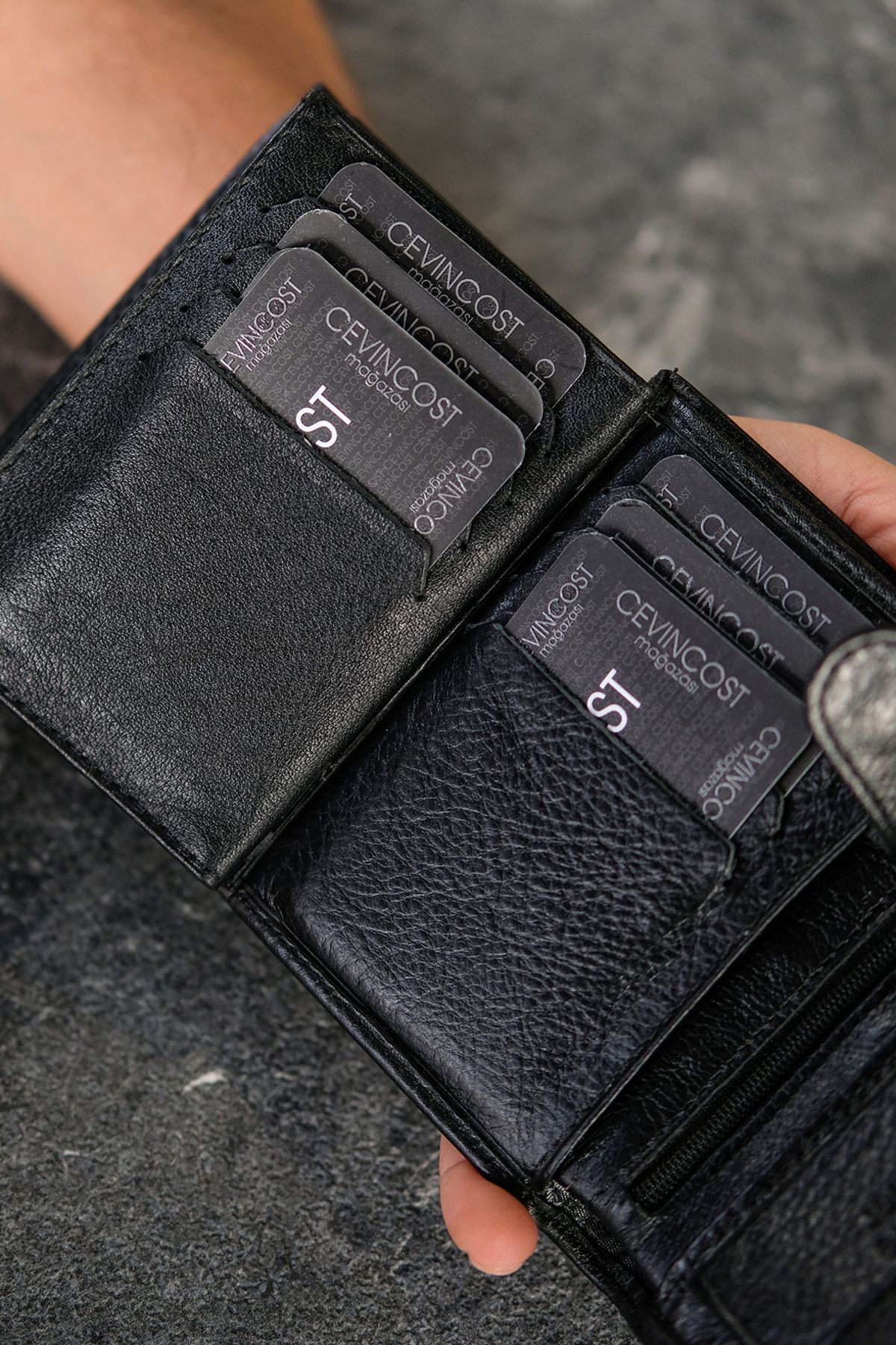 CEVINCOST  Hakiki Deri siyah Erkek Cüzdan Bozuk Para Bölmeli - Görsel 6